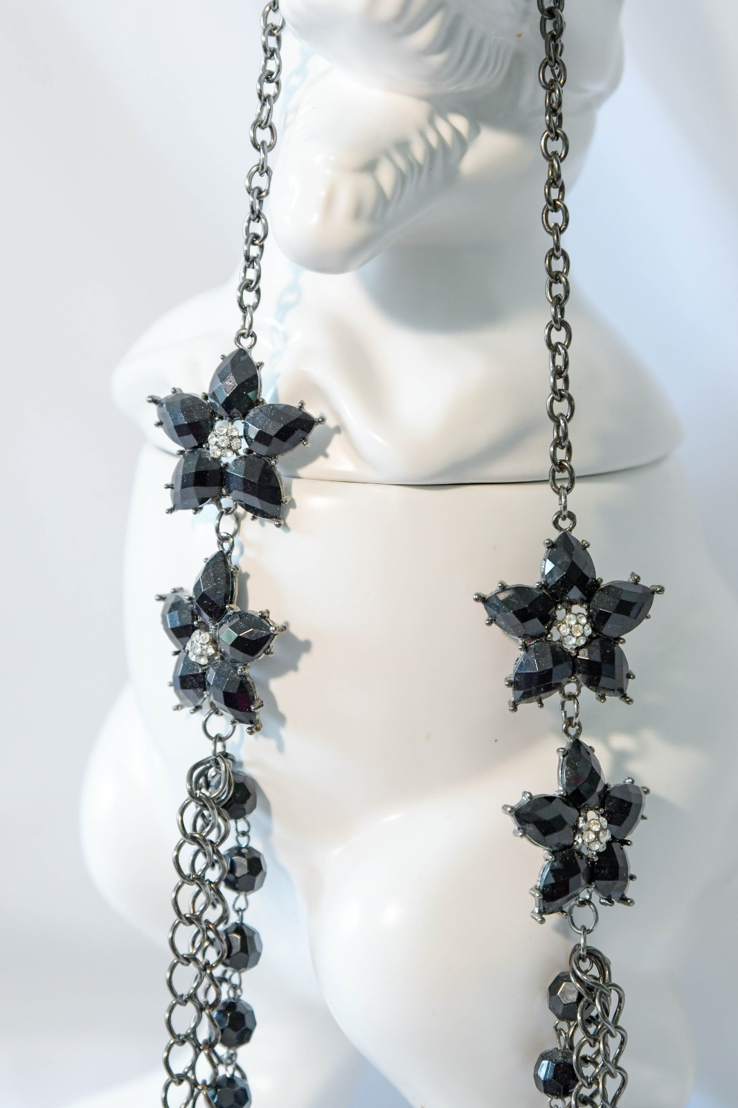 Vintage 90’s Black beaded,rhinestone and silver Statement necklace