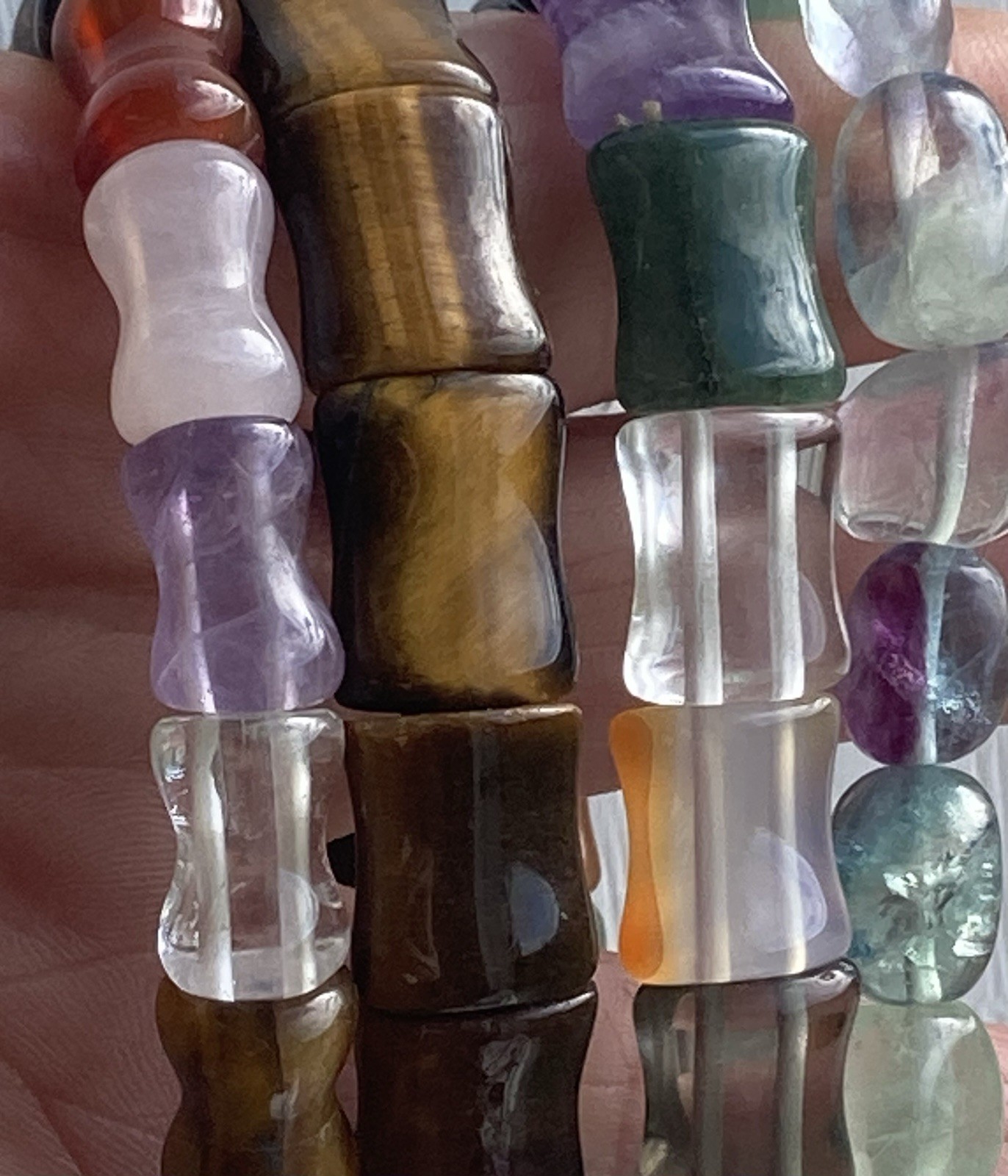Stone Bracelet Gemstone Lot of 4 Cold Carved Beads Healing Stretch Assorted