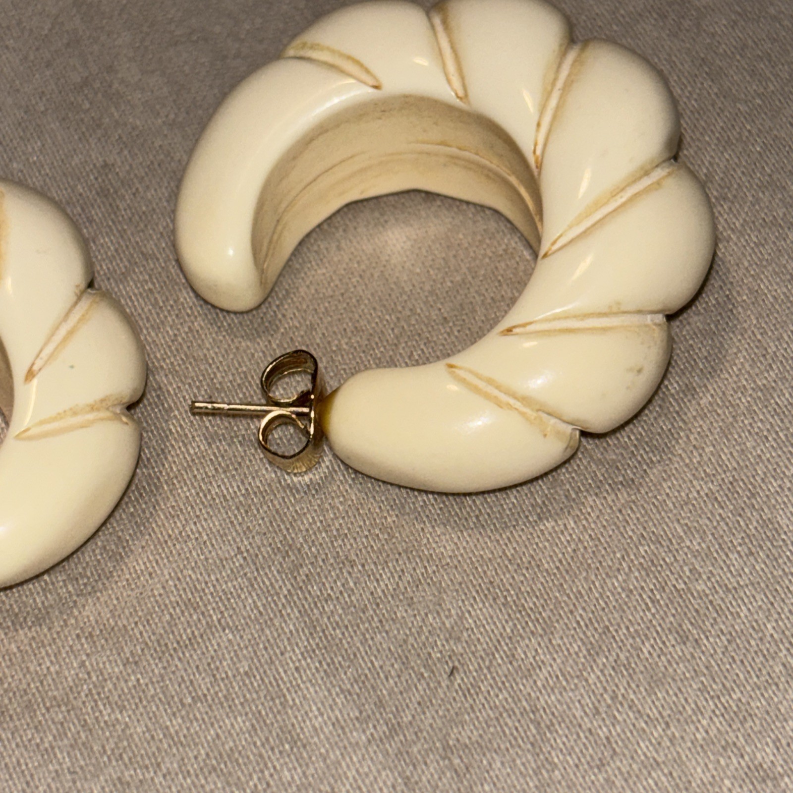 BONE OR CELLULOID HALF HOOP THICK EARRINGS