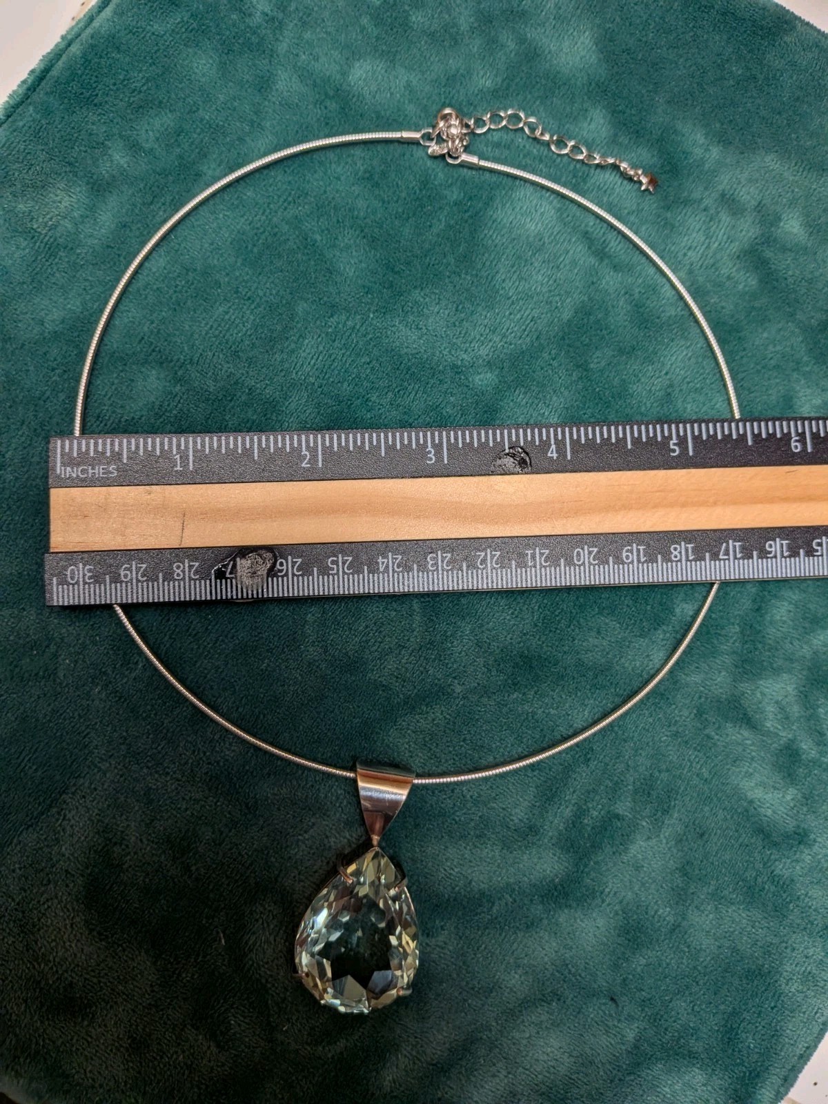 CUSTOM MADE, 65+/- CT VINTAGE AQUA TEAR DROP PENDANT & CHOKER BOTH Solid SS .925