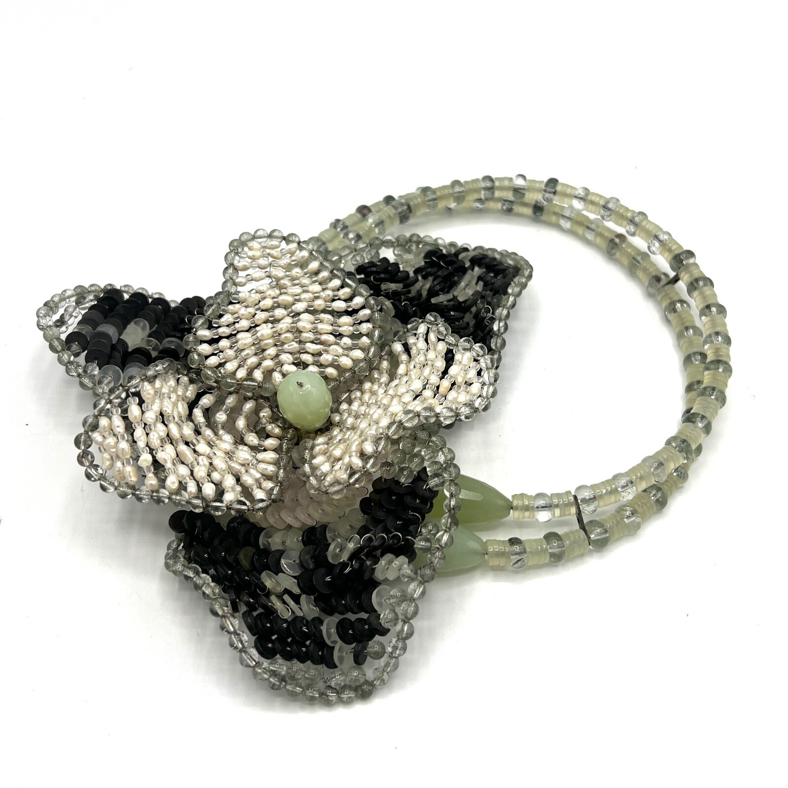 Daniele Cornaggia Designer Beaded Woven Choker Necklace – Assymetrical Statement