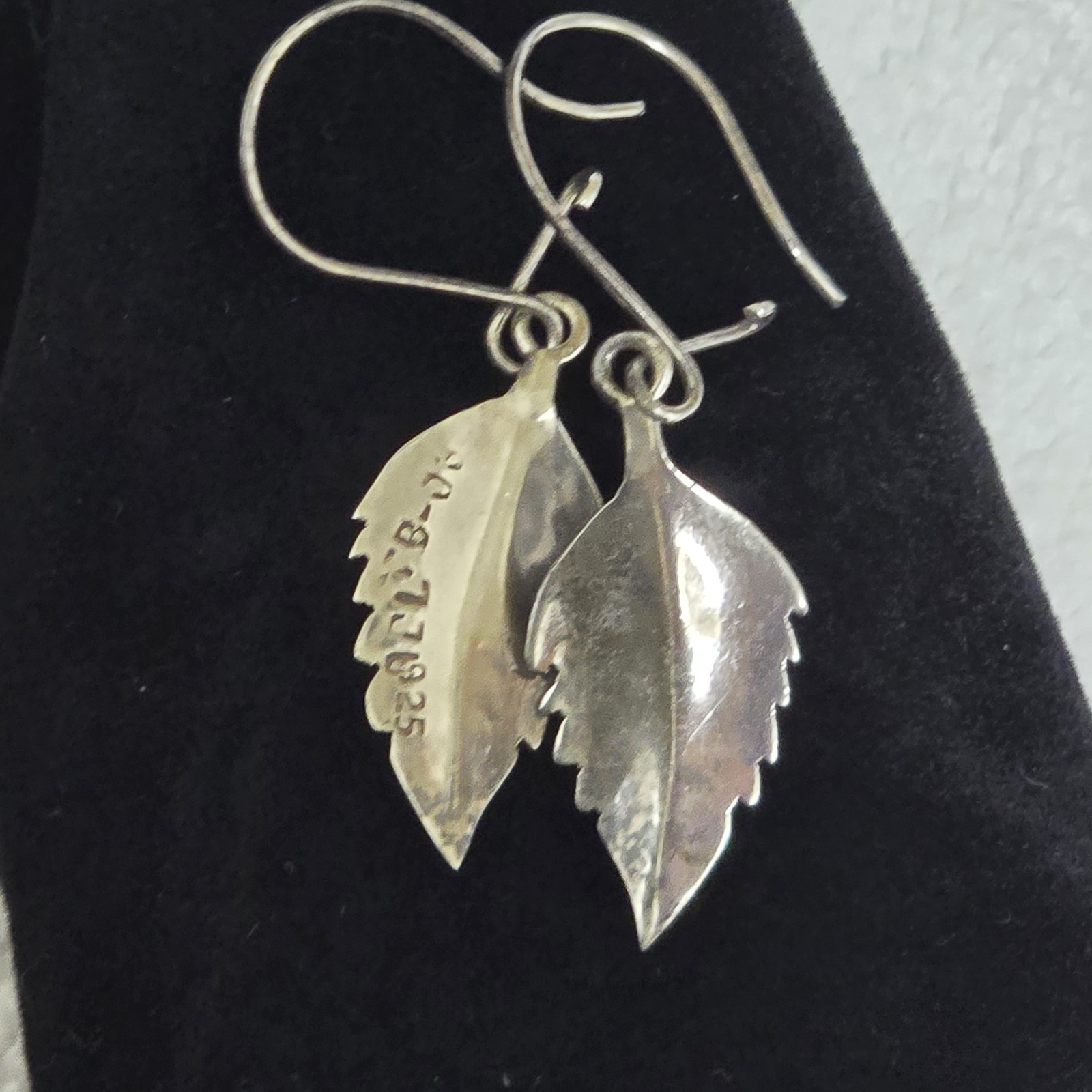 Vintage Sterling Silver Leaf Dangle Earrings 925 Oxidized Nature Botanical