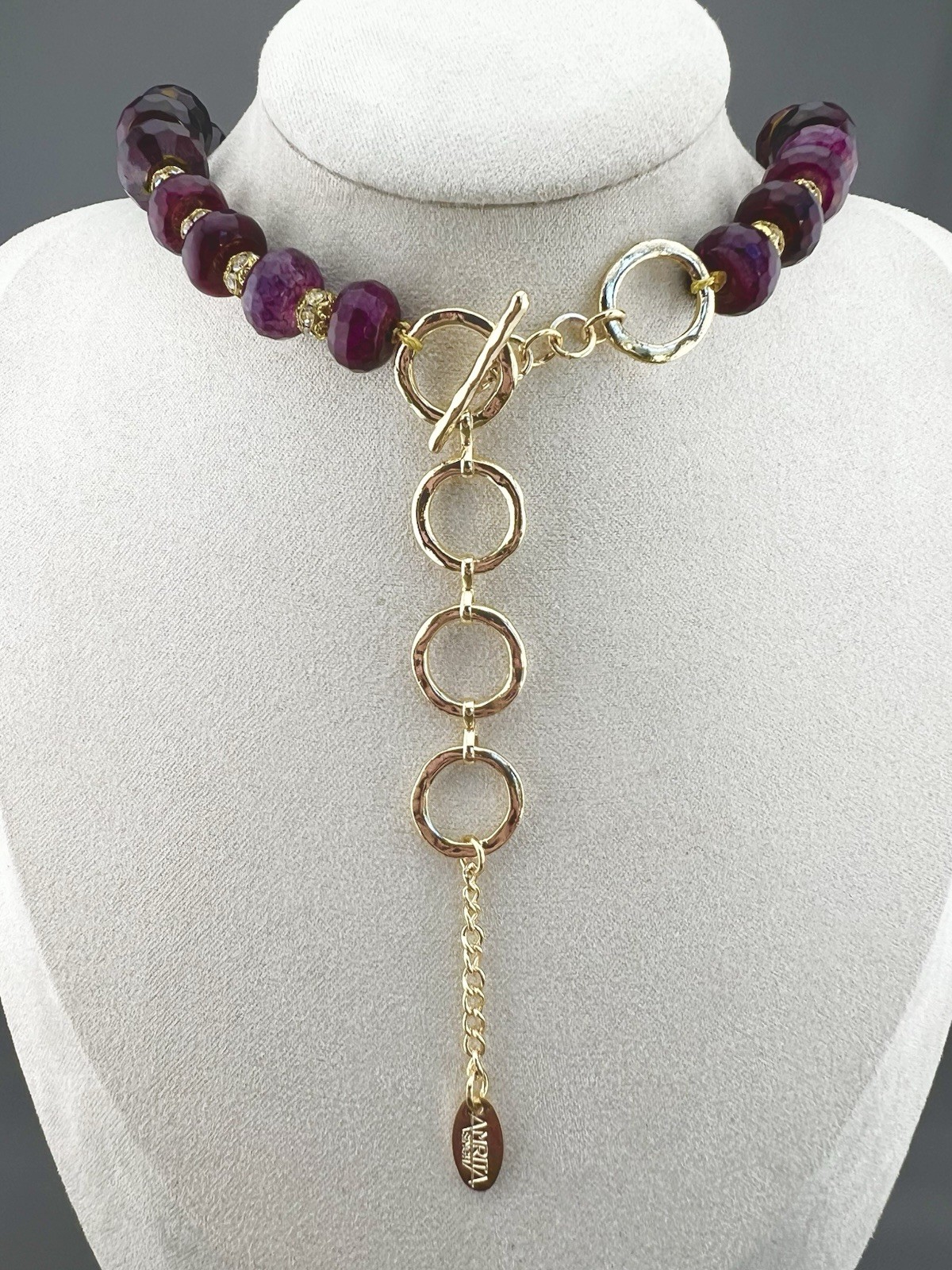 Amrita Singh Necklace Chunky Faceted Amethyst Beaded Gold Tone Signed 19”