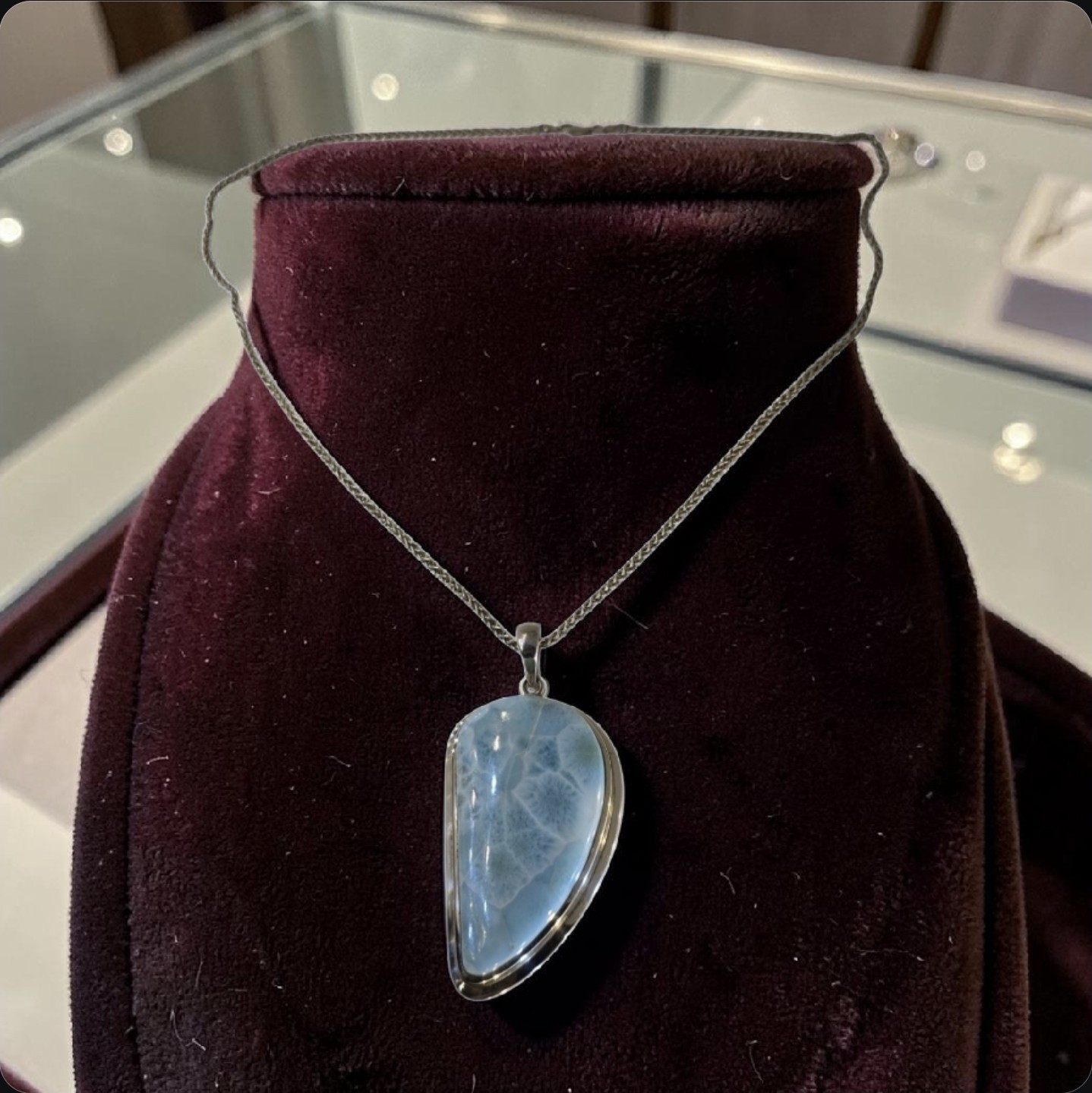 Larimar Pectolite Pendant Necklace Sterling Silver Art G Ito AGI 55g Heavy 23″