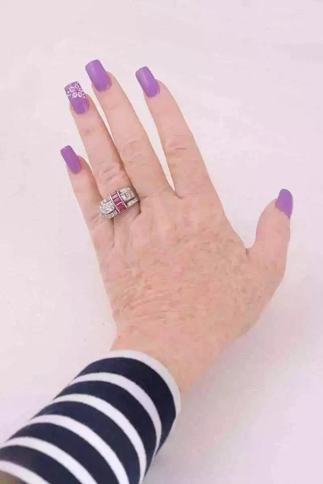 Art Deco Style Lab Created Ruby & Diamond Engagement Gift 14K White Gold FN Ring