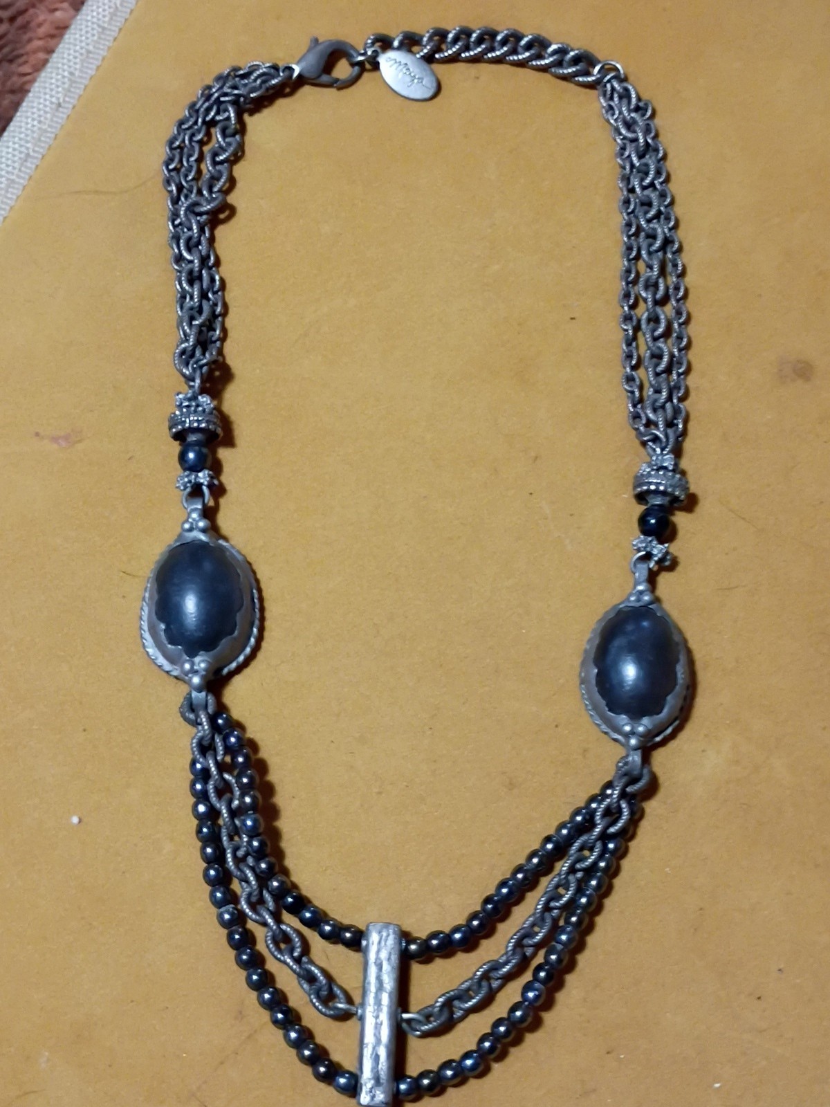 MAYA SIGNED DESIGNER layered vintage original NECKLACE Silvertone