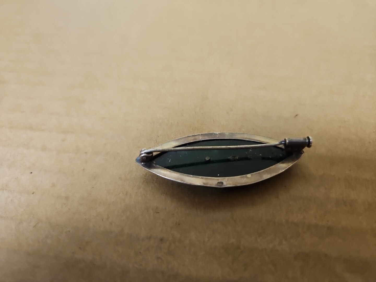 Antique Oval Rose & Green Gem 800 Silver Brooch Pin *SEE PICS*