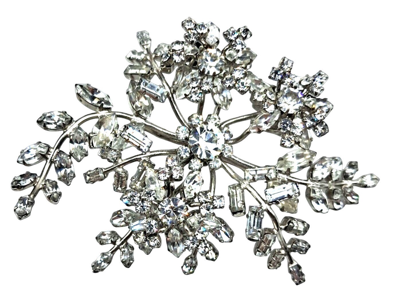 Vintage Rhinestone Floral Brooch Massive Pin Austria ? Costume Jewelry