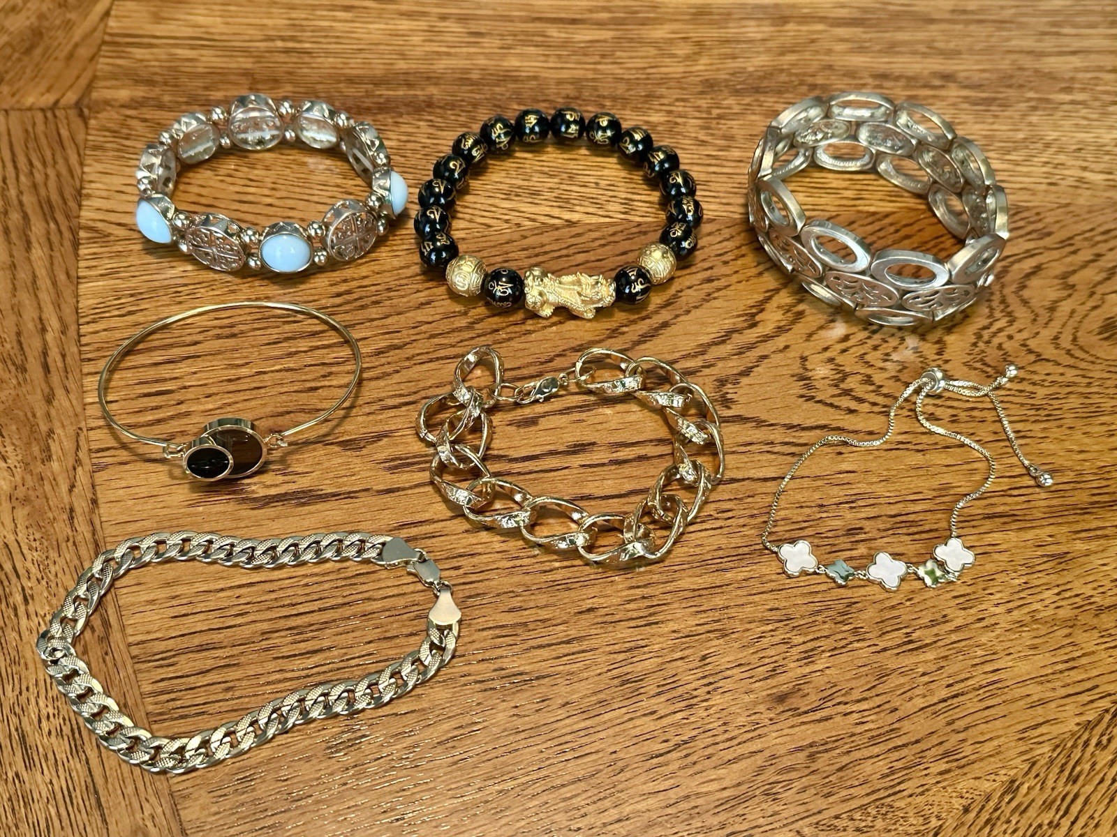 Vintage to Modern 7 Piece Gold Tone Bracelets Lot Beaded Stretchy Chains