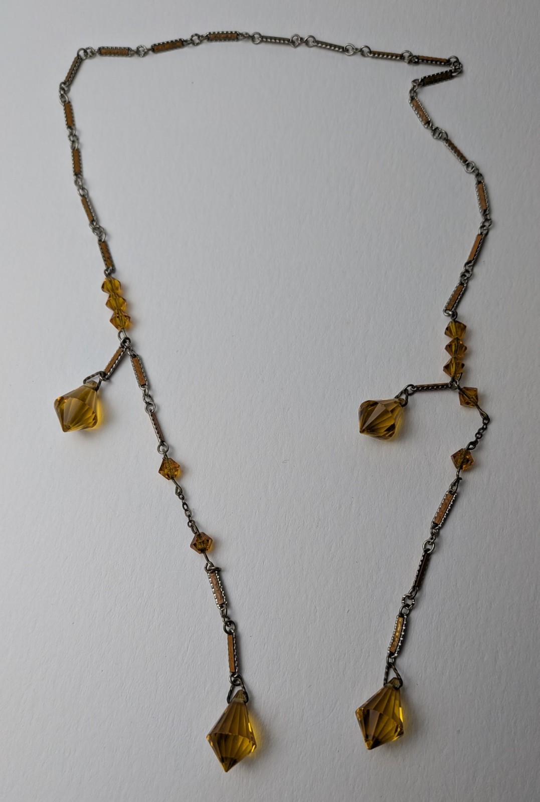 Vintage Deco Czech Glass Lariat Necklace Orange Enamel Gorgeous!