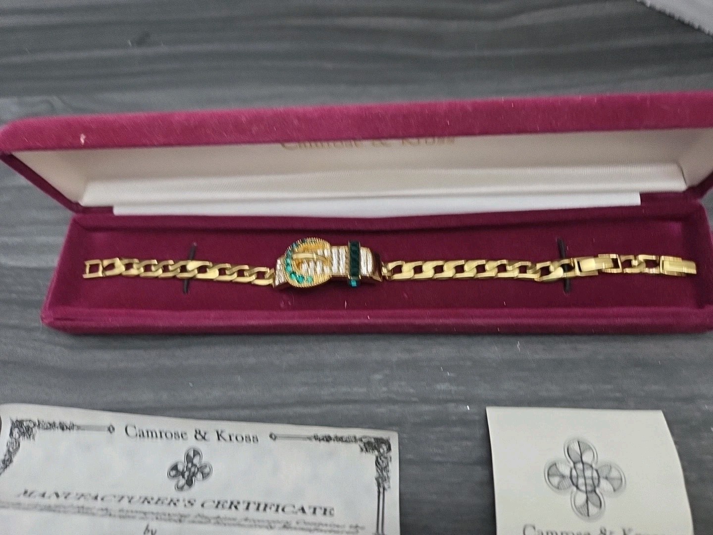 Camrose & Kross Jacqueline Kennedy JBK Emerald & Crystal 8″ Buckle Bracelet