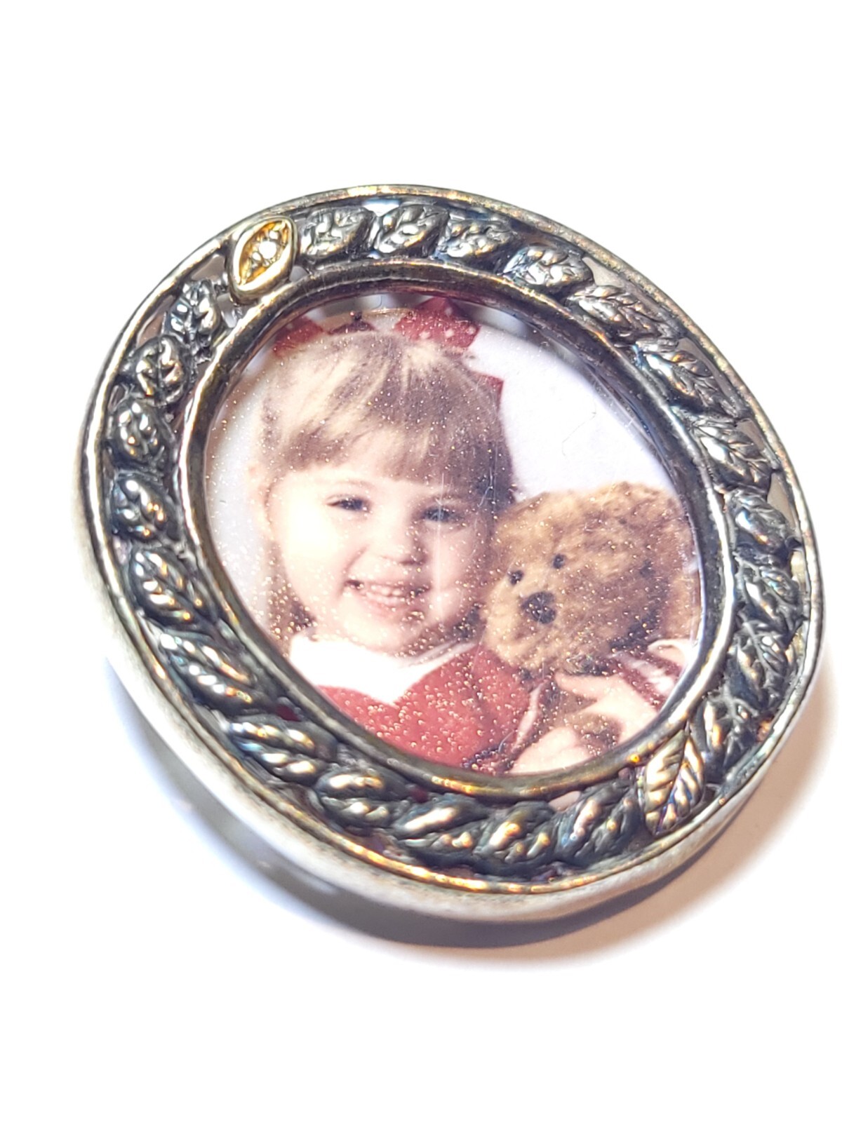 Sterling Silver 10k Gold & Diamond Vintage Mini Picture Frame / Pendant / Brooch