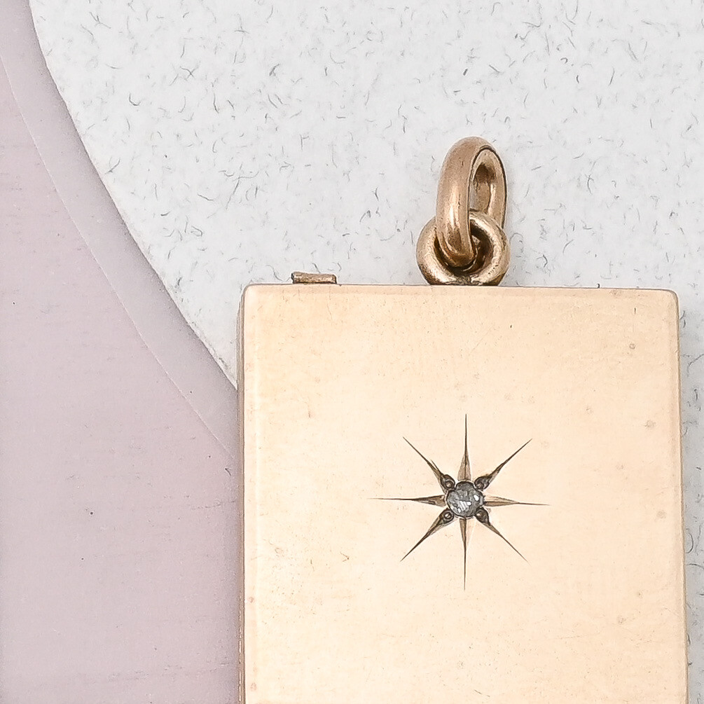 Antique Victorian Gypsy Set Diamond Star Gold Plated Charm Pendant Locket