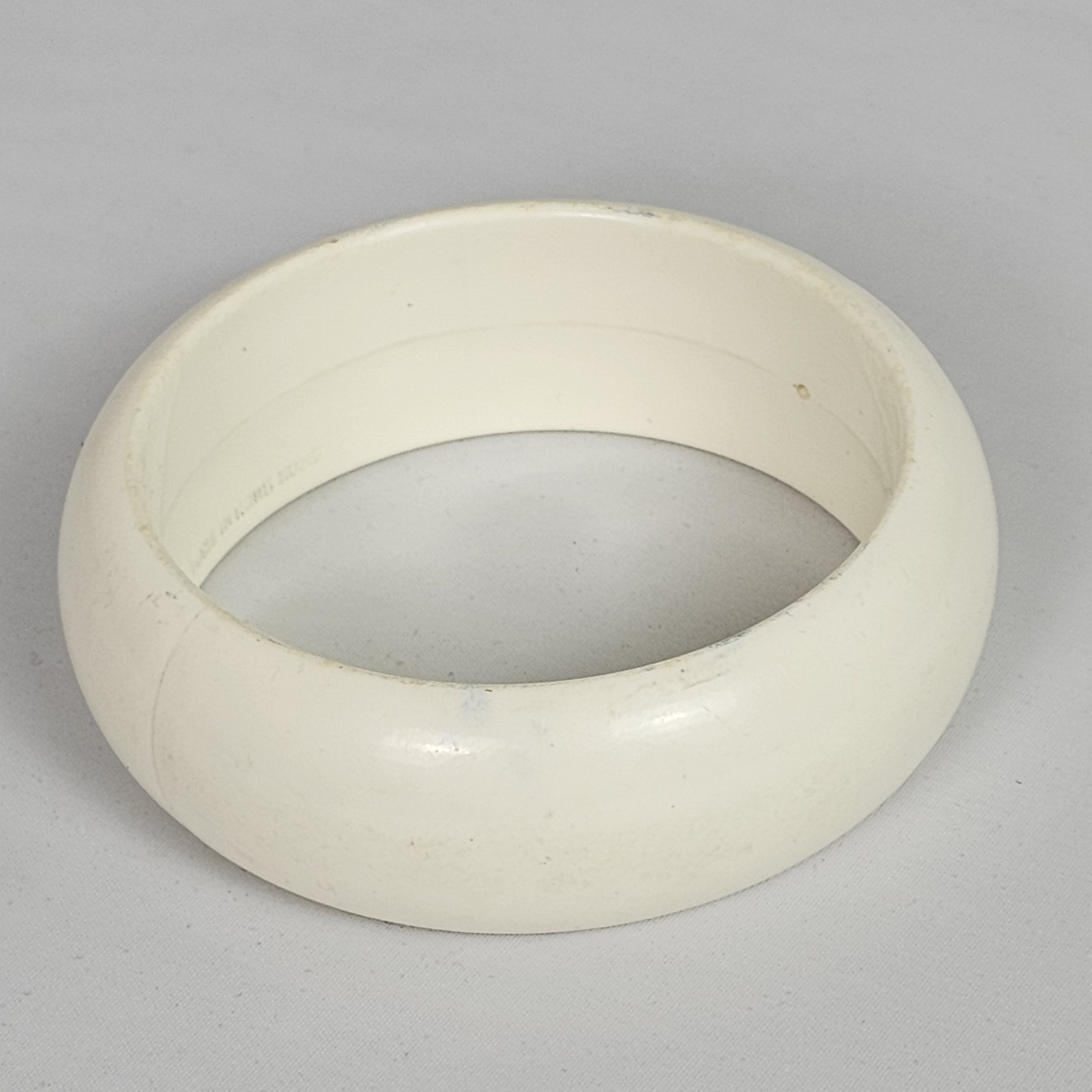 Vintage 80s Off White Bangle Bracelet Chunky Wide Band Costume Jewelry Hong Kong
