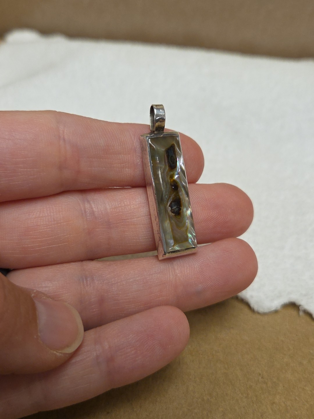 VINTAGE HANDMADE STERLING SILVER & LACE AGATE PENDANT *SEE PICS