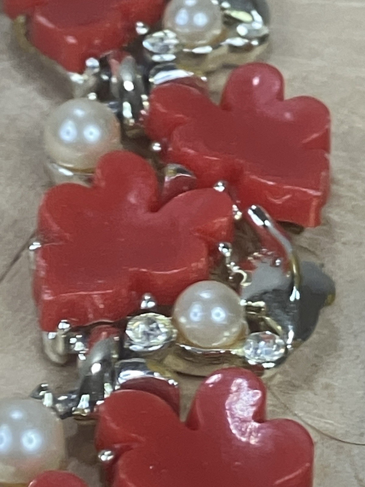 Vintage Red Posey Flower Statement Necklace