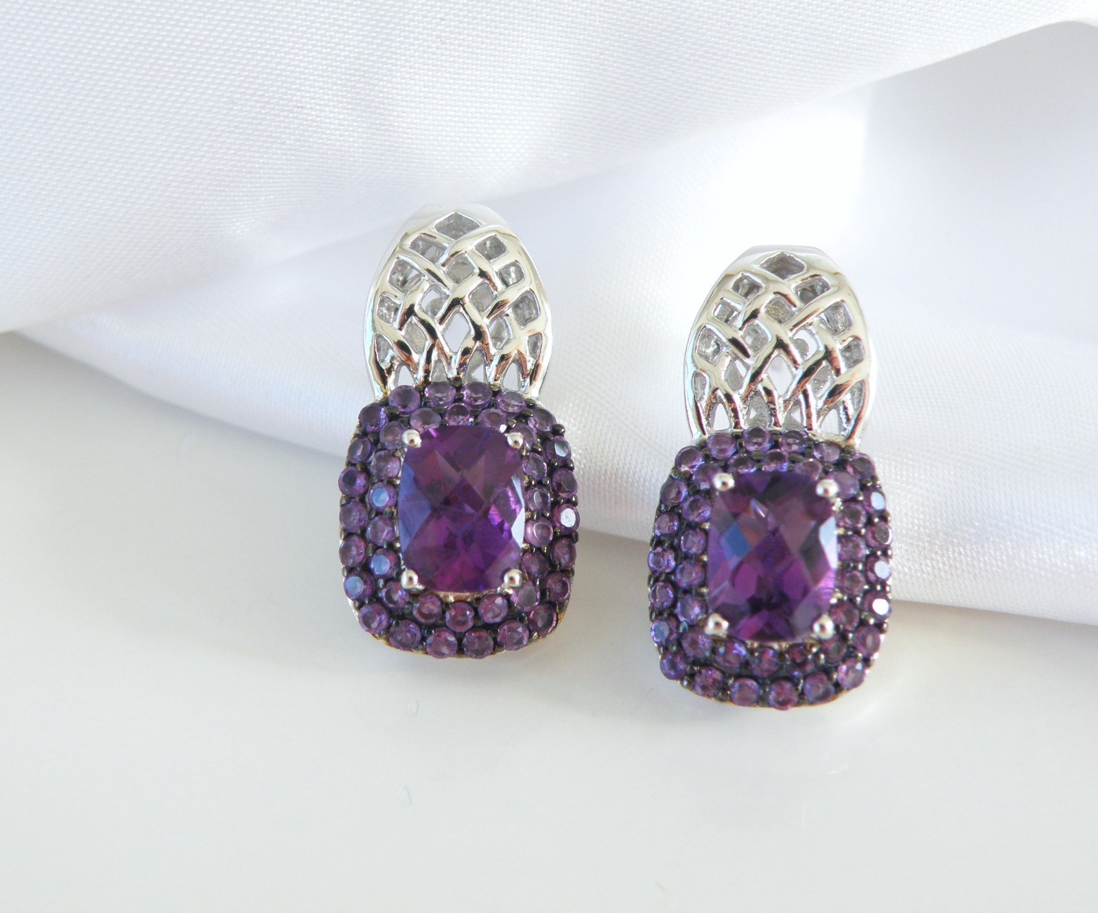 Sterling Silver 925 Natural Heated African Amethyst Earrings