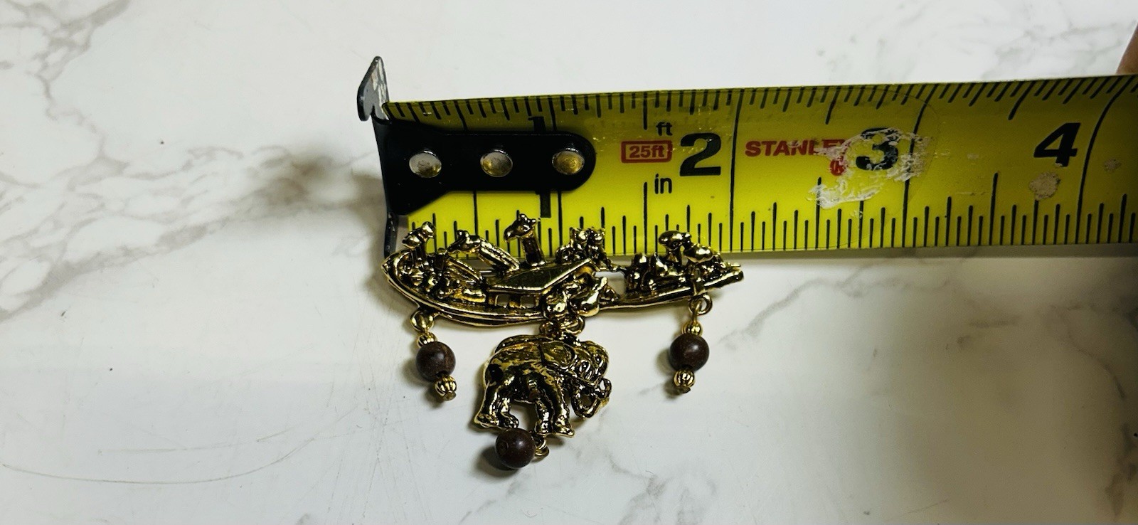 Vintage Dangle Noah’s Ark Bead Gold Tone Brooch Pin Signed EH Biblical