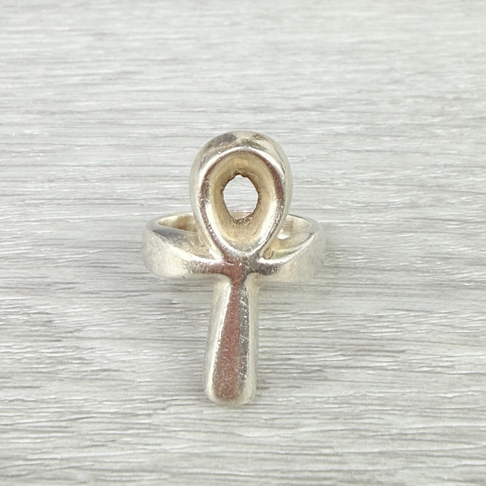 Vintage Sterling Silver Mexico Modernist Nile Cross Ankh Key of Life Ring 5.5