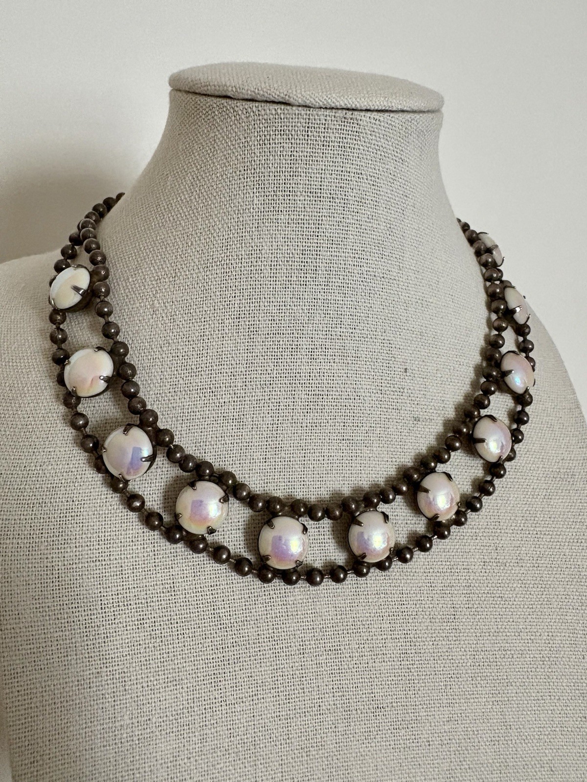 Vintage De Luxe NYC A’Dam Opalescent Glass Carbochon Choker Necklace Indie