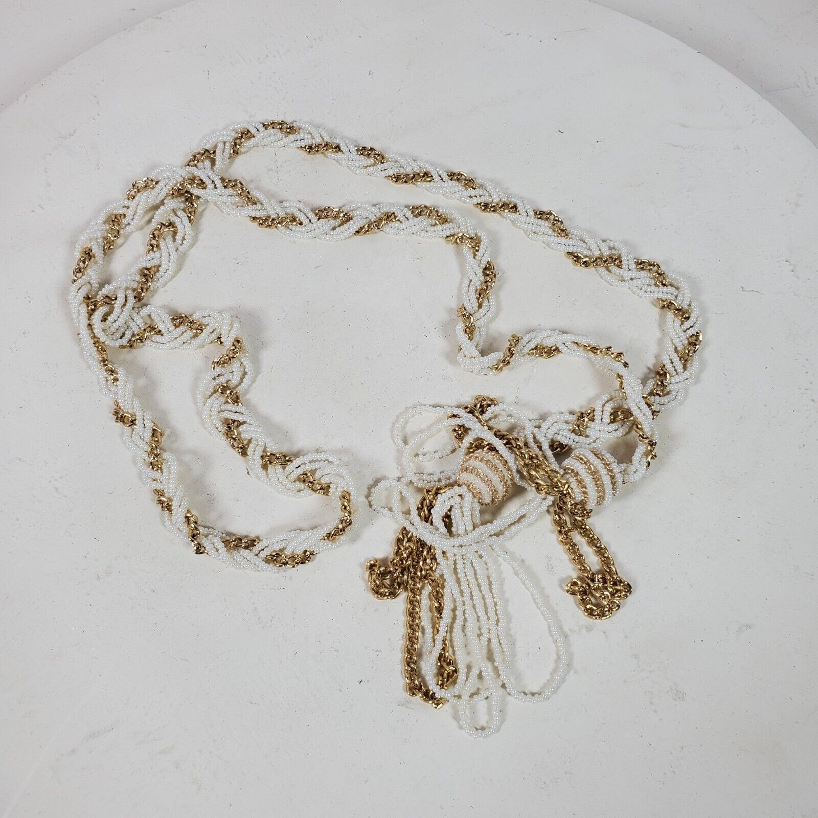 Vintage 1980s Casual Career Beaded Necklace 48 Inch Manual Tie