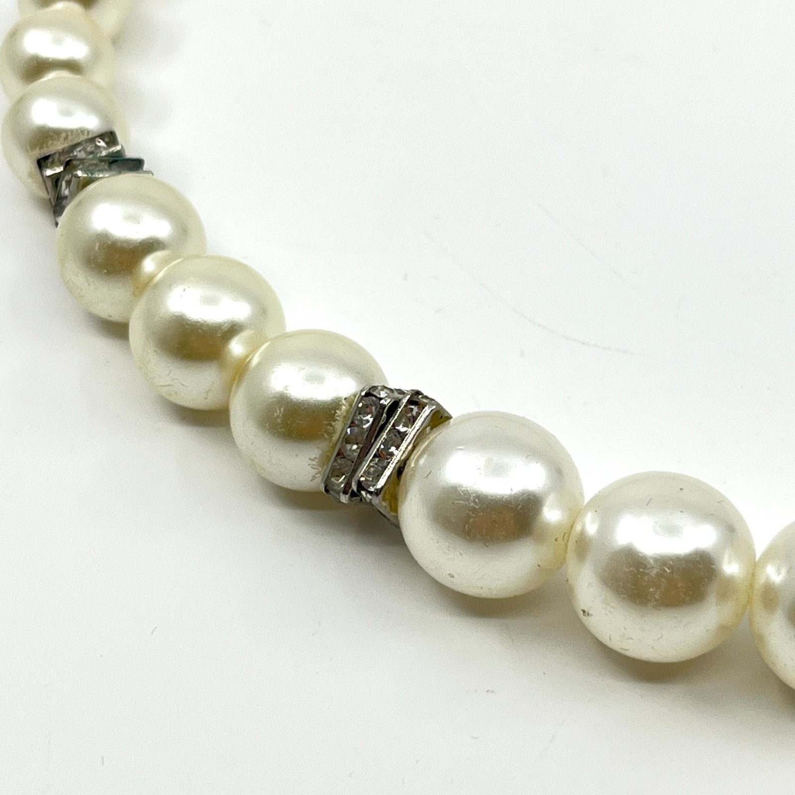Vintage Cream Faux Pearl Graduated Choker Necklace with Rhinestone Rondelles