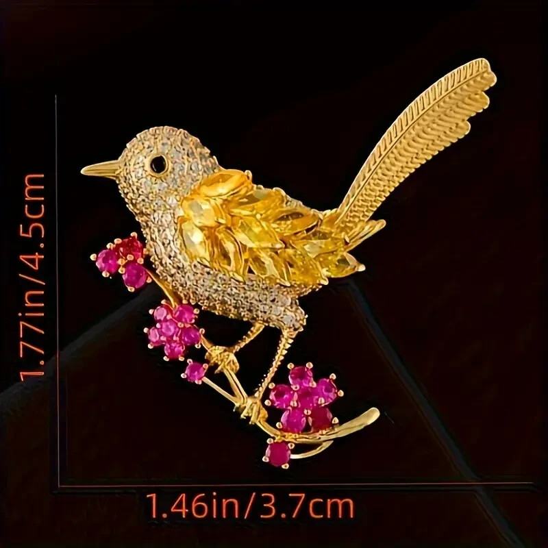 Beautiful Colorful Bird Flower Brooch Pin Shiny Zircon Women’s Fashion Gift