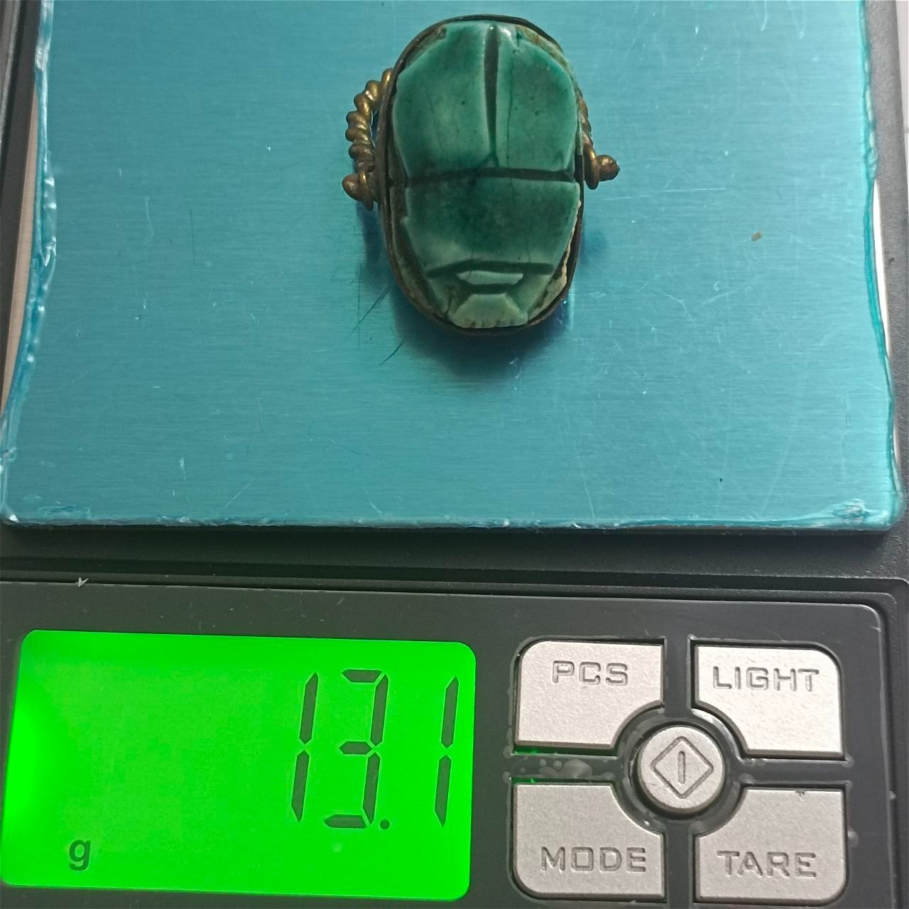 Ancient-Style Egypt Turquoise Scarab Ring Vintage Brass Setting Handmade Jewelry