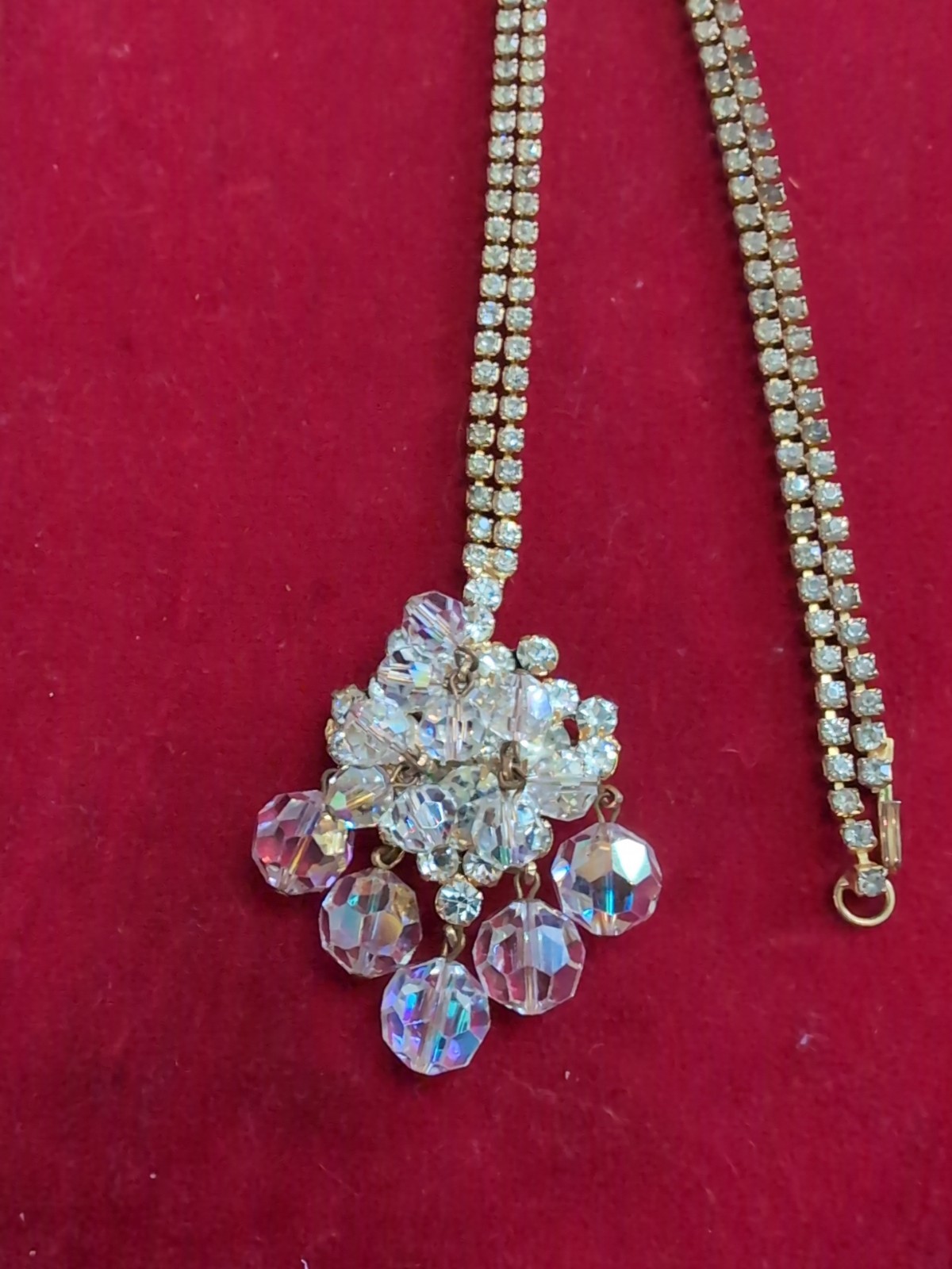 Vintage D&E JULIANA ab rhinestone Crystal cluster 26″ NECKLACE 2″Brooch/Pendant