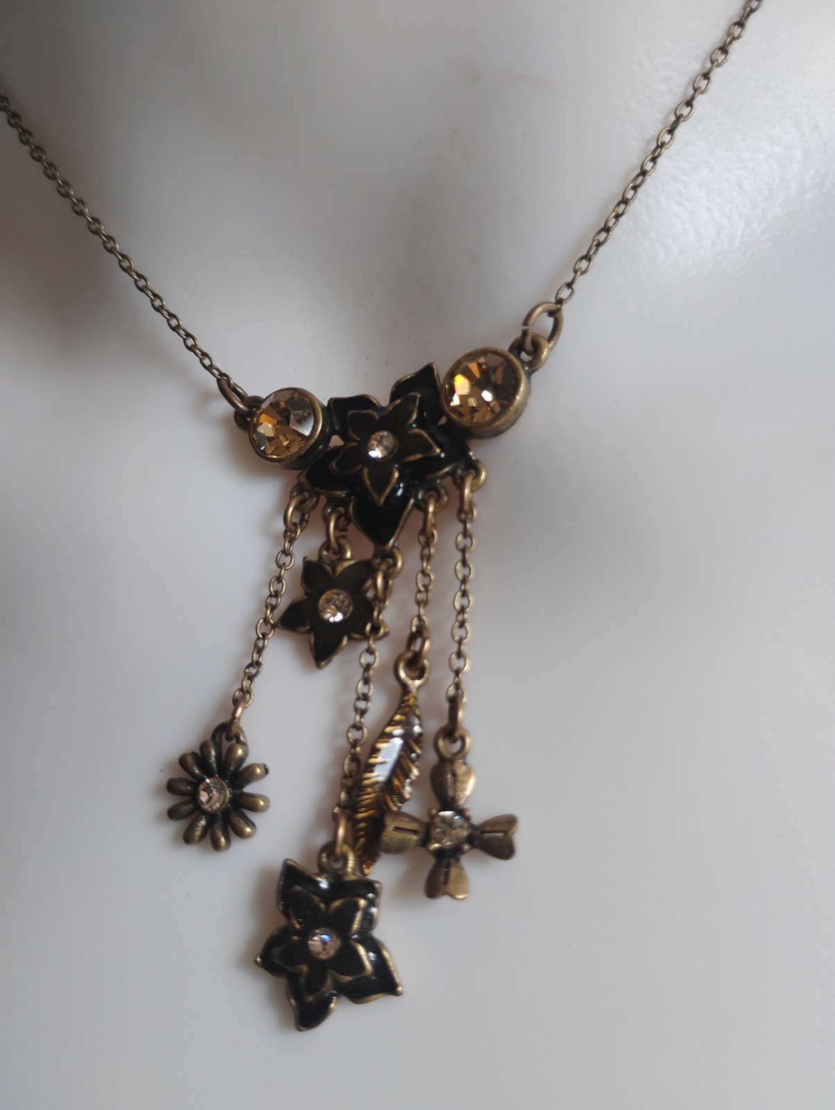 Pilgrim Danish Necklace Floral Design Topaz Rhinestones –