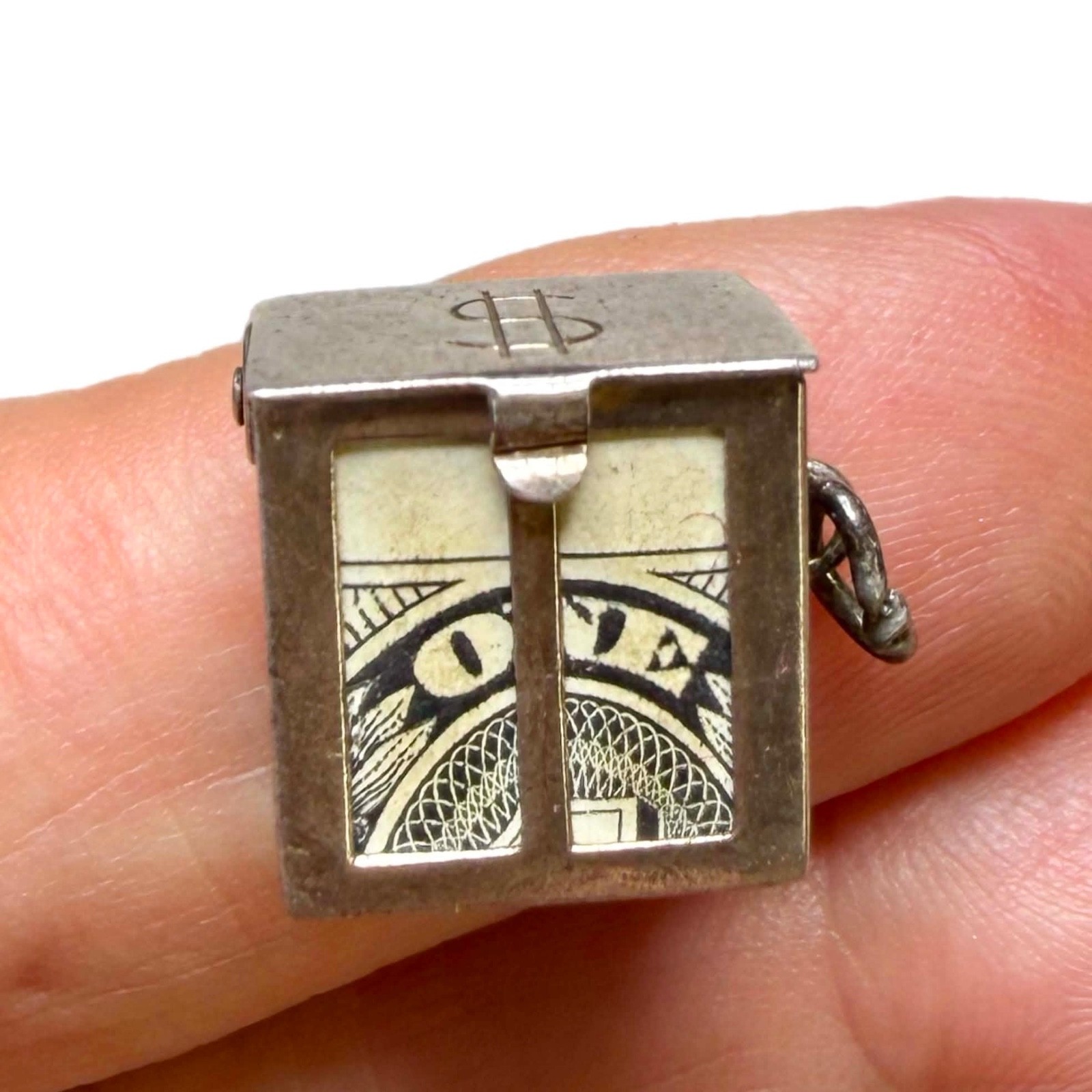 LUX Vintage Mad Money Pendant Charm, Sterling, Silver Certificate, Opens