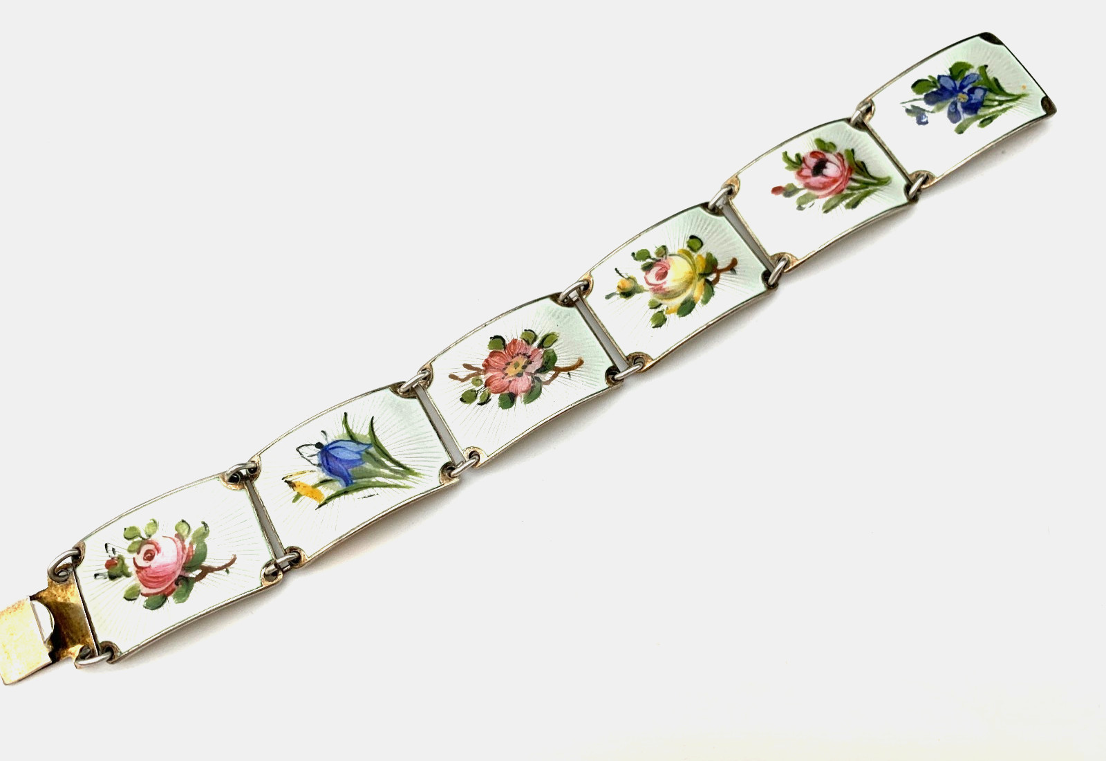 Finn Jensen Guilloche Enamel Sterling 925 Bracelet Rose, Bell Flower, Violet