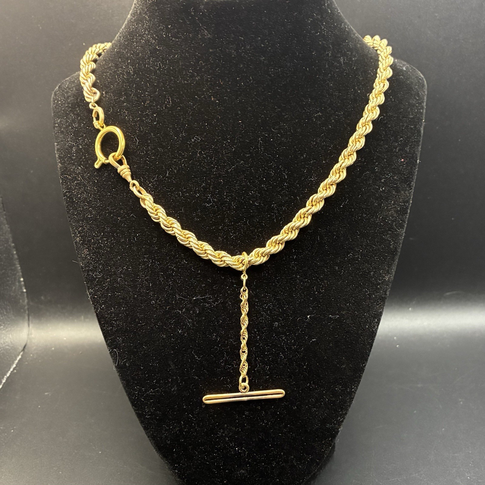 30g Vintage 12k Gold Filled Pocket Watch Chain FOB, Dog Clip T-Bar, GF Guilloche