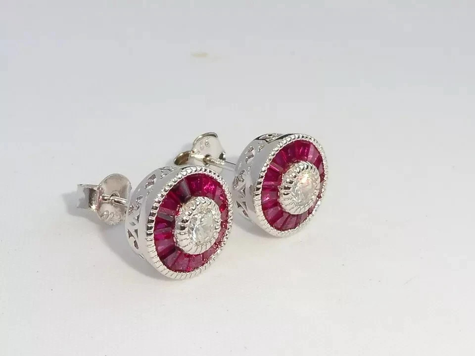 Art Deco Style Lab Created Diamond Wedding Anniversary 14K White Gold FN Earring