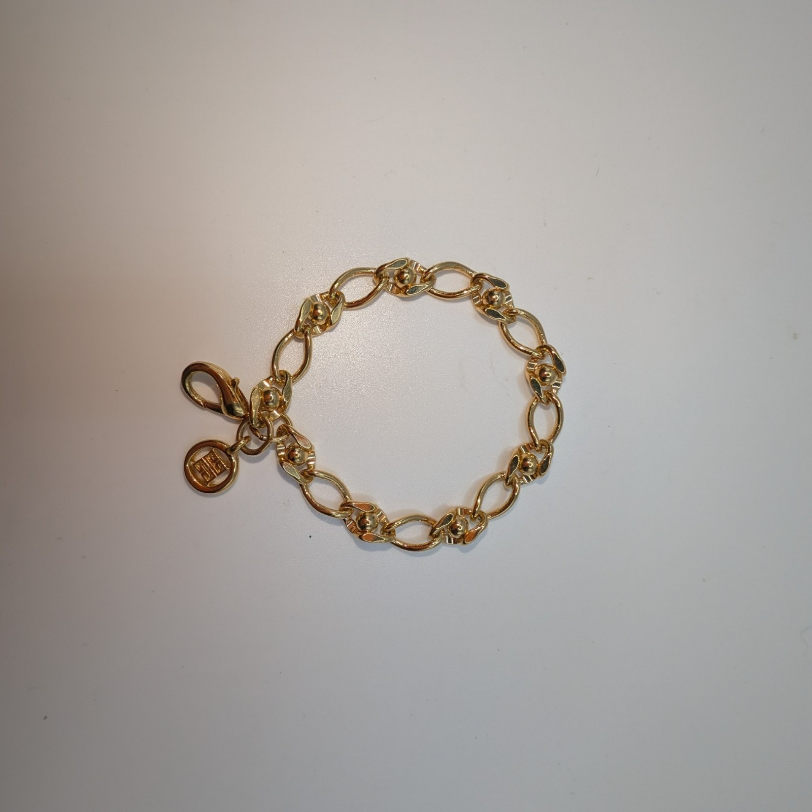 Signed Vintage Givenchy Gold-tone Chain Link Logo Charm Bracelet