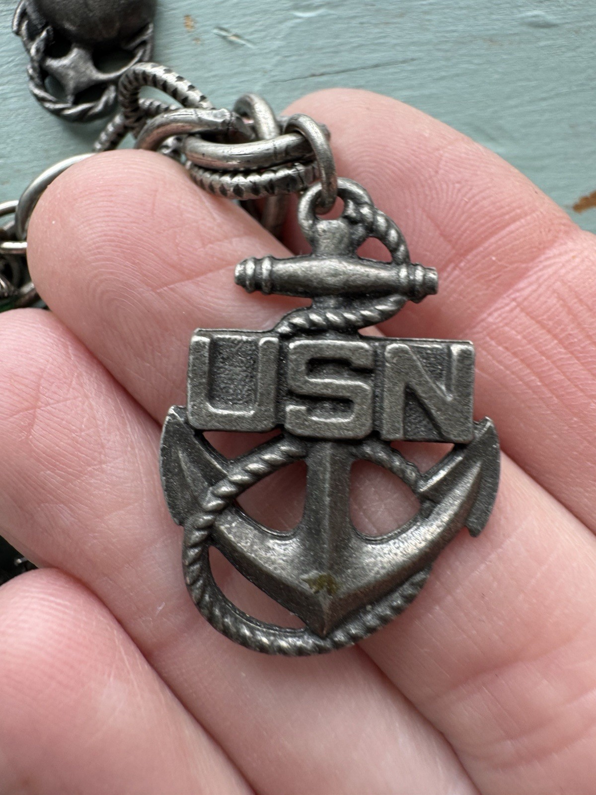 Vintage 1950s Silver Tone Chain Charm Bracelet Patriotic US Navy Liberty Bell