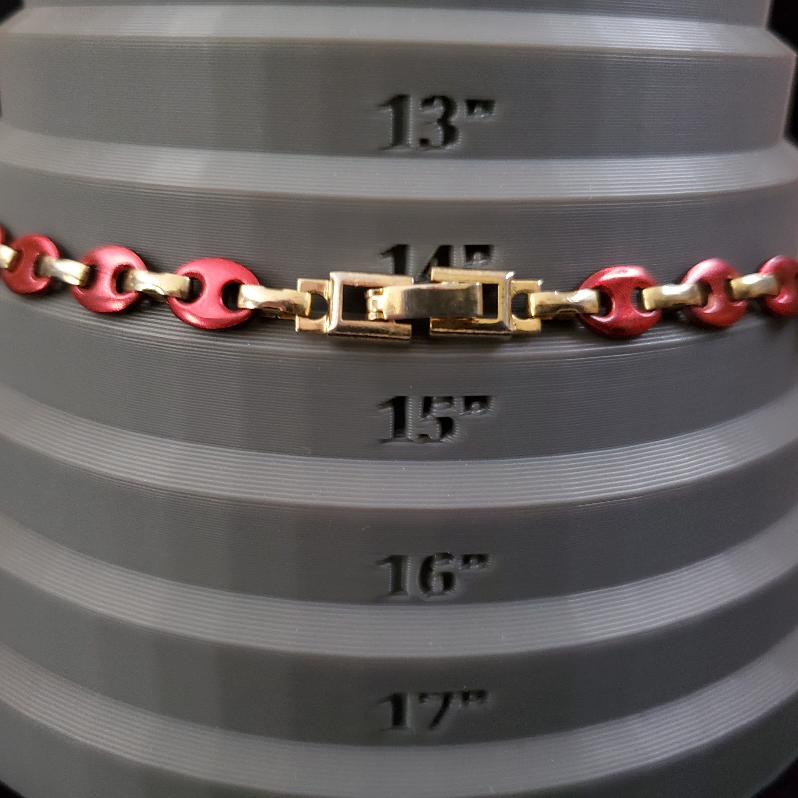 Vintage Anchor Chain Necklace Choker Gold Tone Red 14.5″