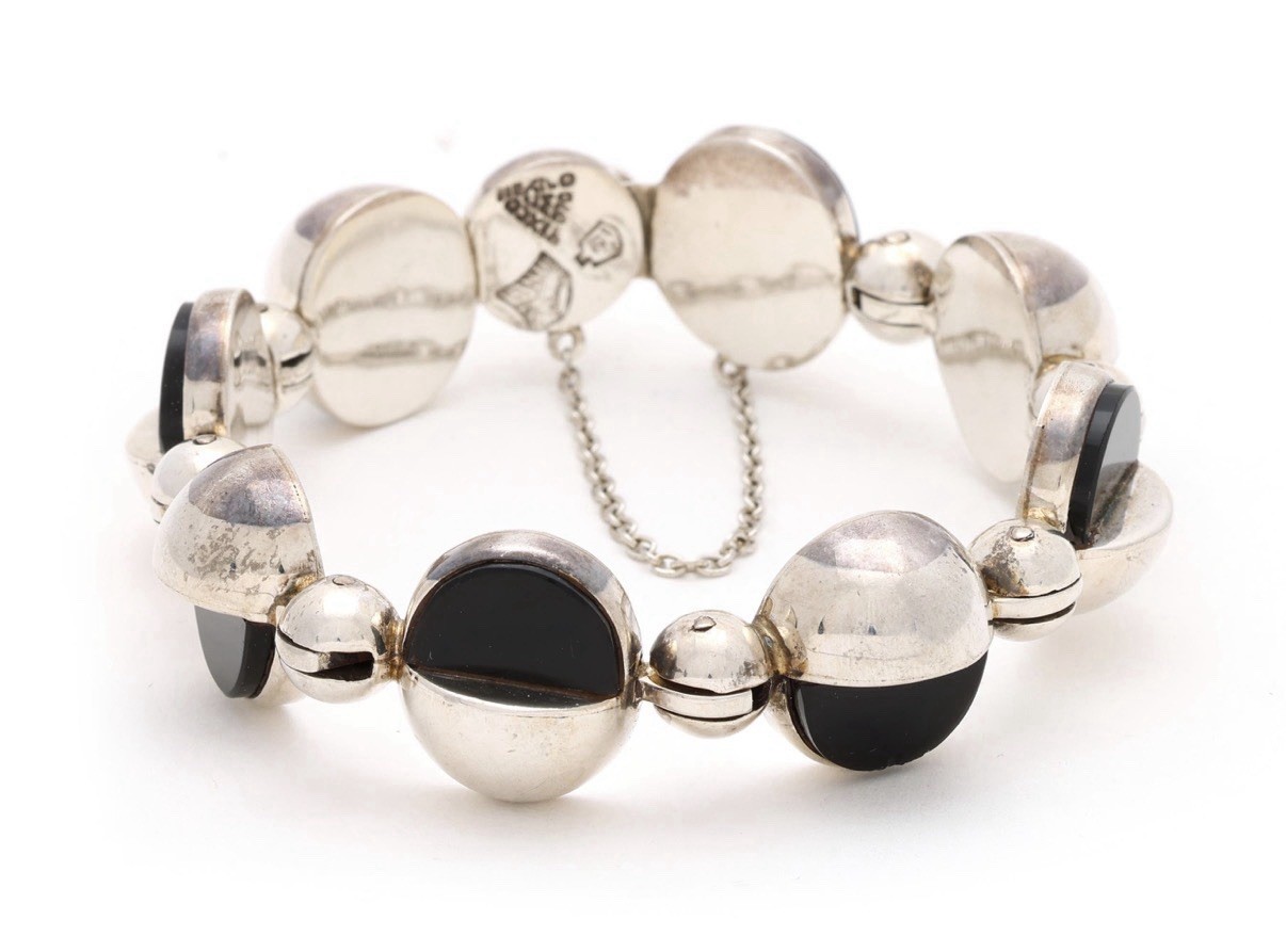 Antonio Pineda 970 Silver Black Onyx Modernist Bracelet Taxco – Eagle 21 – 74.8g