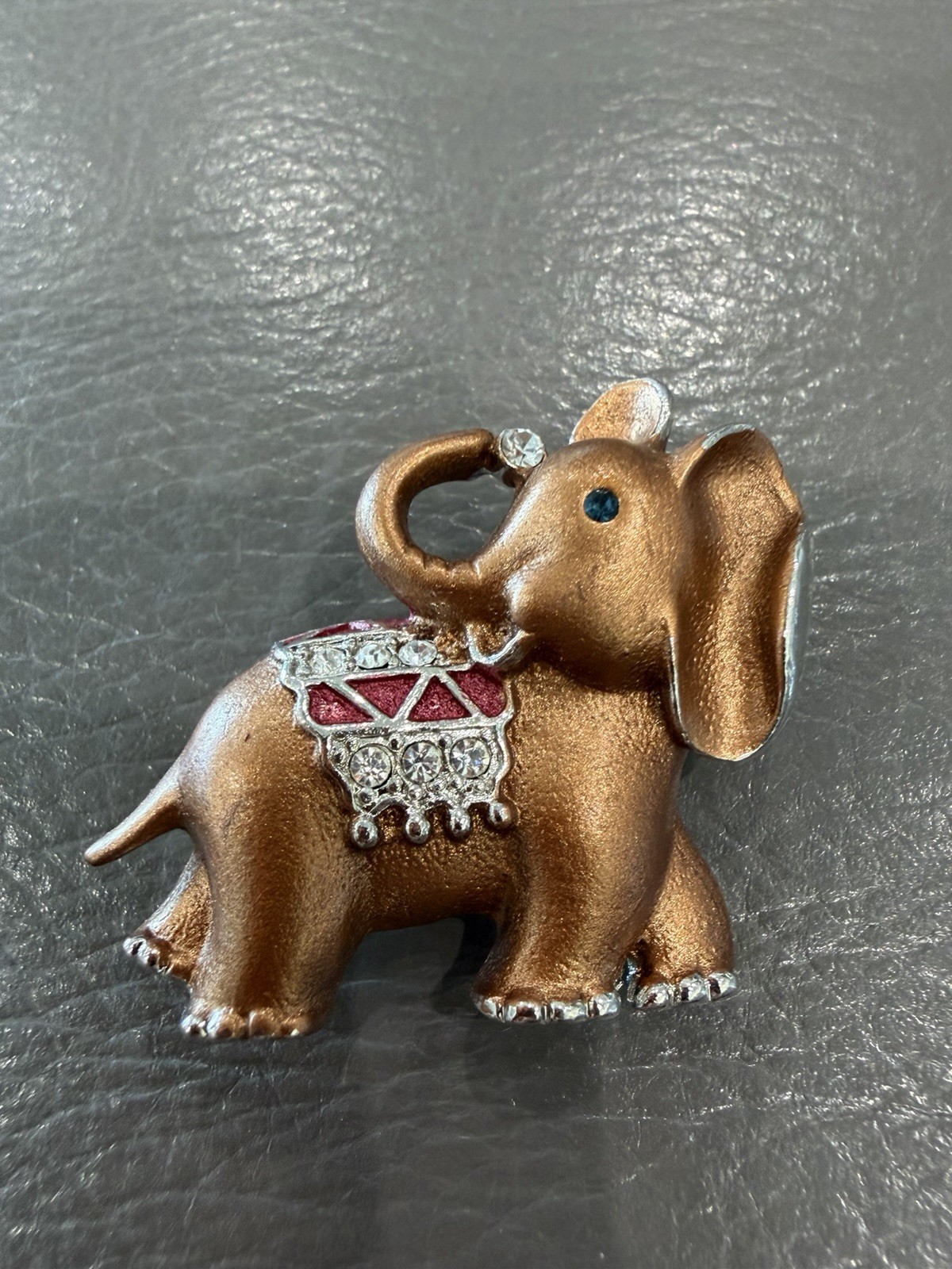 Vintage Silvertone Brown Rhinestone Elephant Brooch Pin