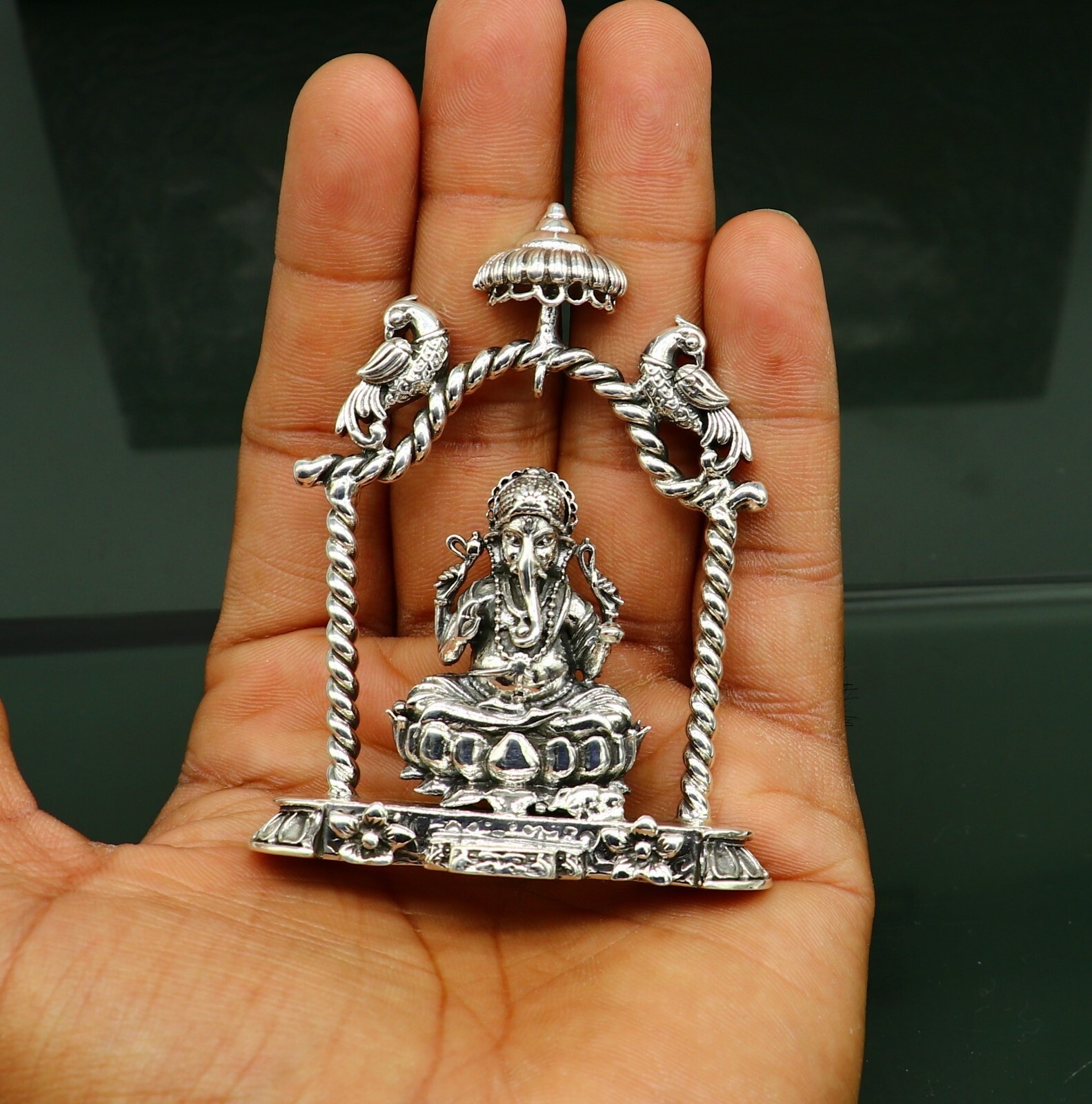 925 pure silver God Ganesha statue, figurine, puja article home temple art05
