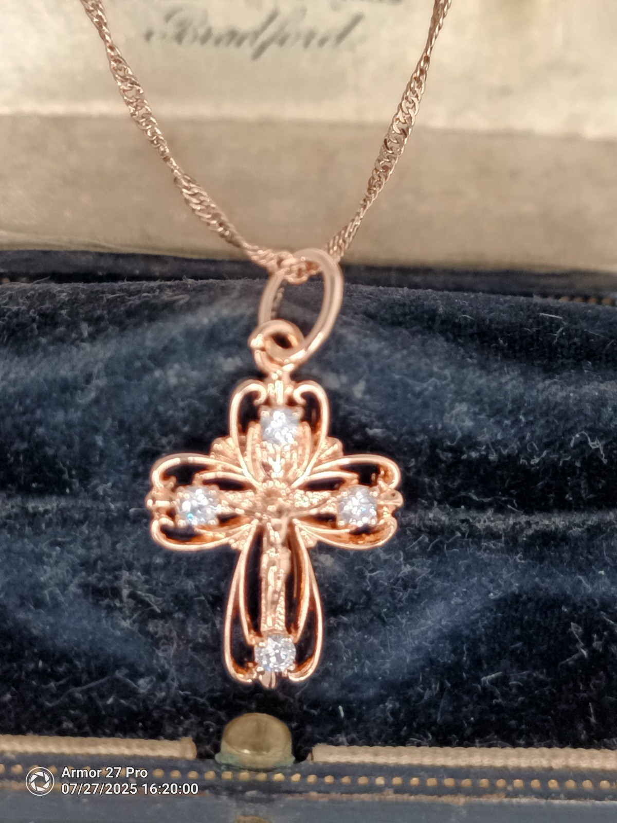 Vintage 1990-s 14 CT Rolled Gold Cross Pendant on Chain-Hallmarked 585 RG