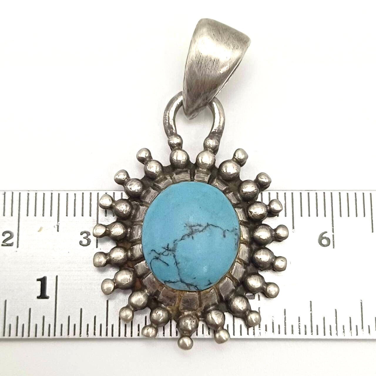Vintage Sterling Silver Choker Turquoise Pendant Necklace 925 Ethnic Boho Jewelr