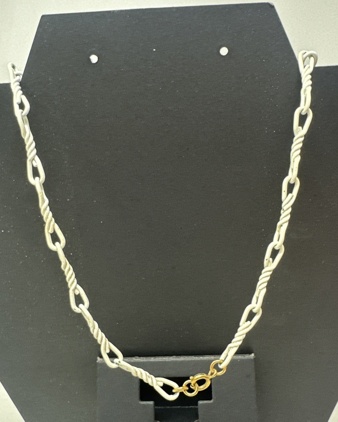 Vintage MONET white Enamel basket of flowers pendant, 26” Long Chain MCM