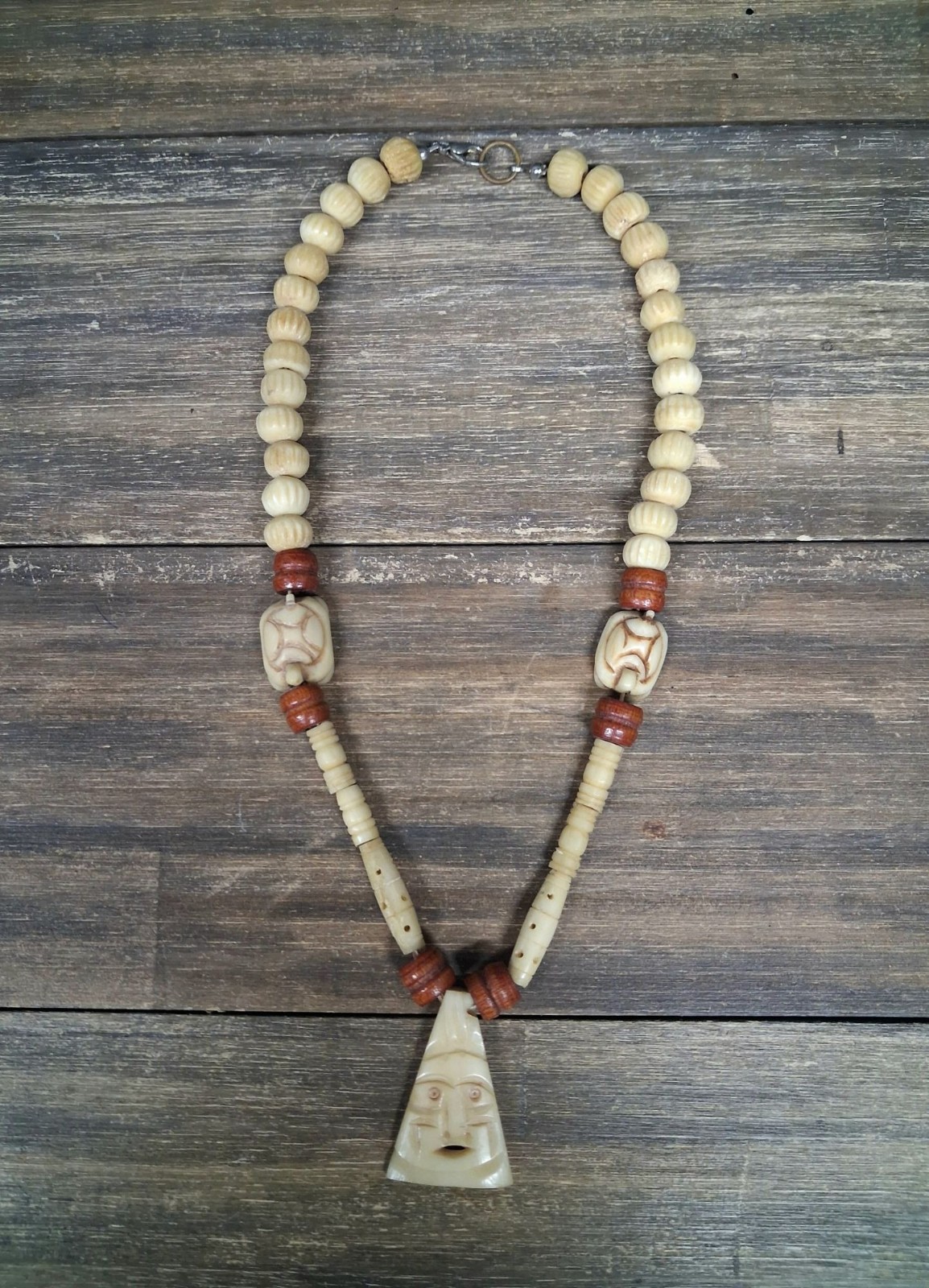 Vintage Tribal Style Necklace Wooden Other Unknown Carved Turtle Ancestral Mask