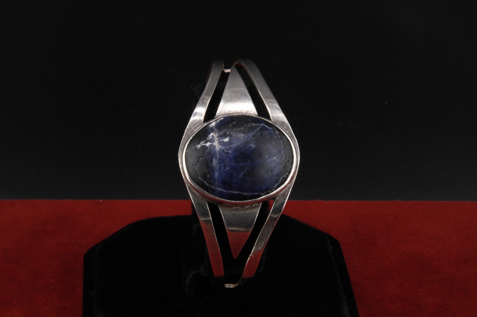 Vintage 925 Silver Mexico Modernist Sodalite Cuff Bracelet ~30g