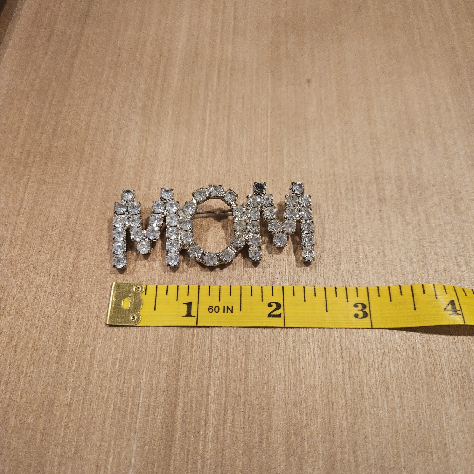 Vintage 1990’s Prong Set Clear Rhinestone Mom Silver Tone Pin Brooch