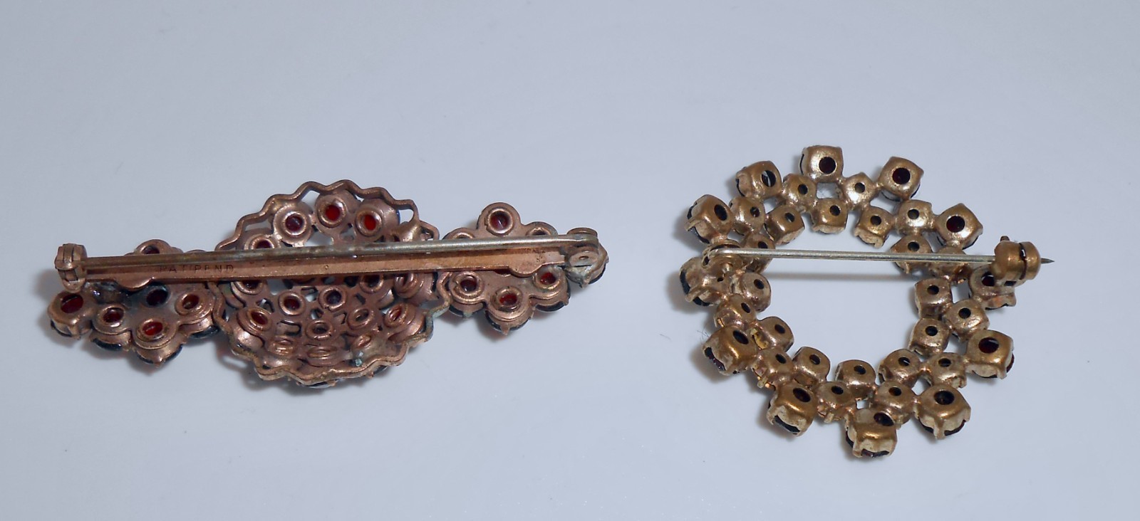 Vintage Deep Red Garnet Style ( Bohemian Garnet ?) Brooch Pin Lot of 2 J17