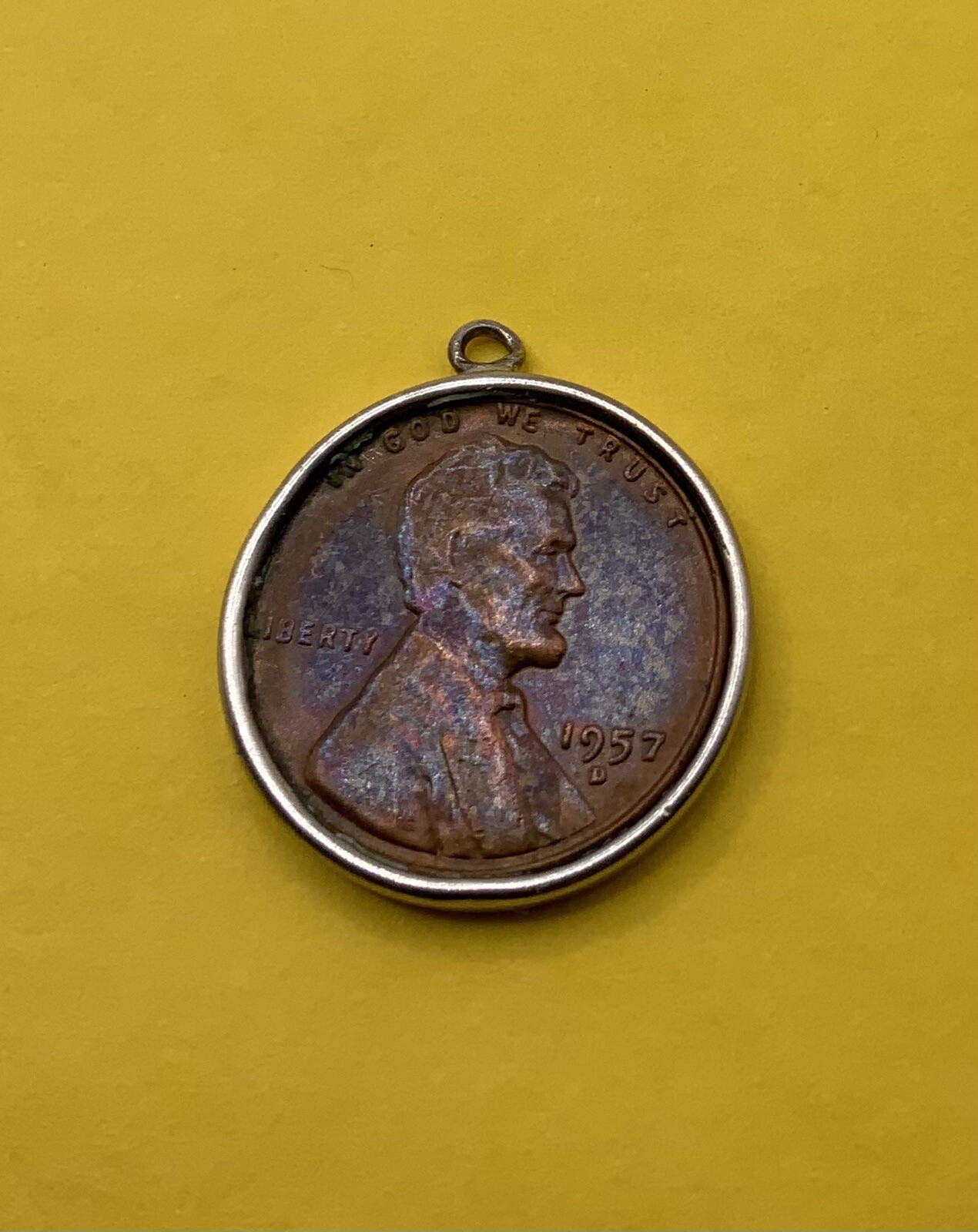 Vintage Sterling Silver Green Enamel 1957 Lucky Penny Bracelet Charm