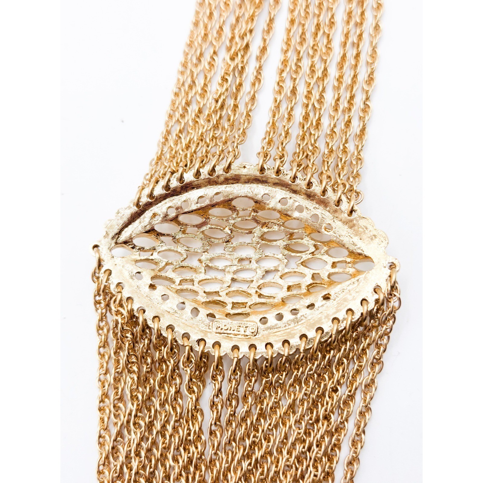 Rare Vintage Monet Sculptural Multi Strand Tassel Statement Necklace Gold Tone