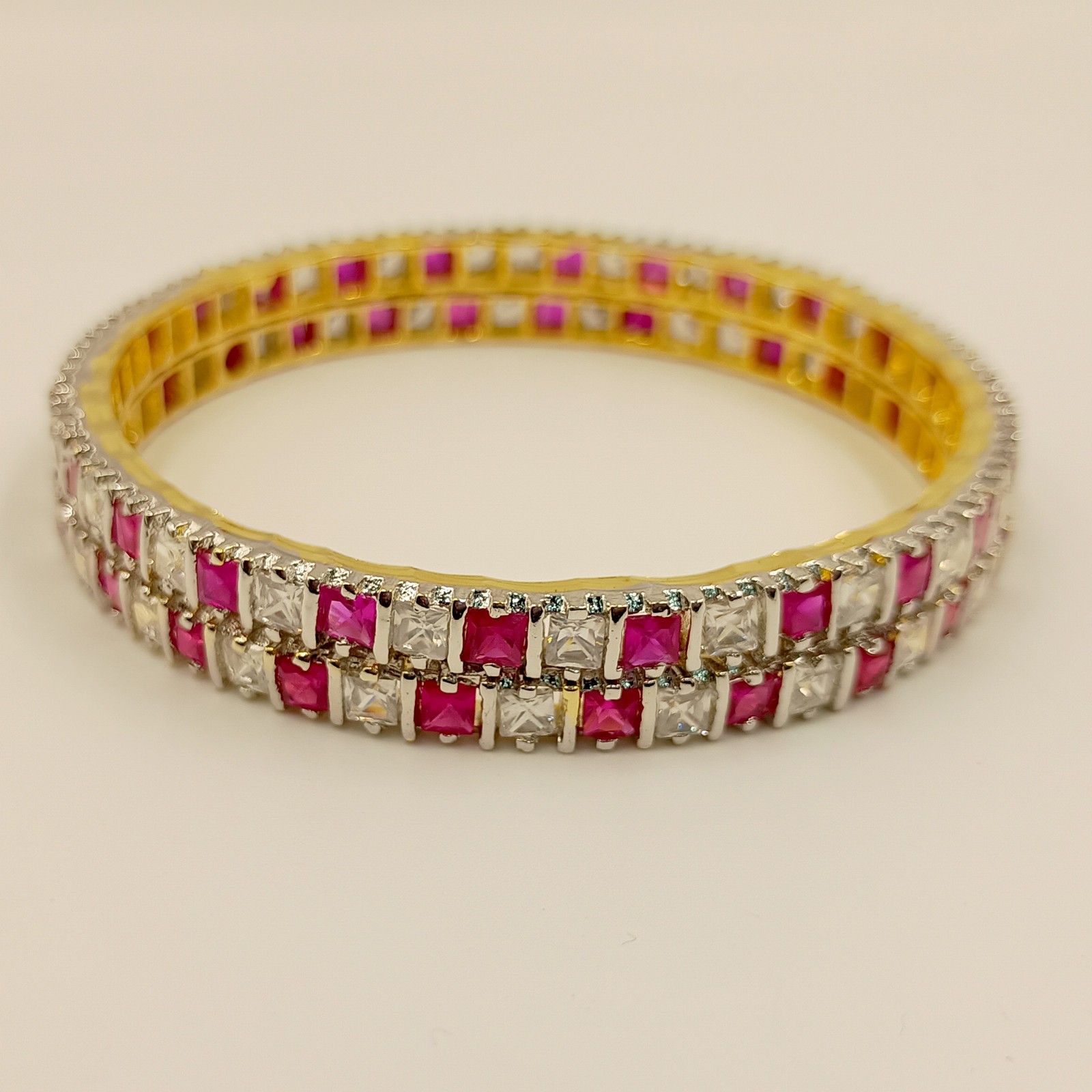 South Indian Style Ruby CZ Bangle Set 22K Gold Plated Traditional Bridal Jewelry